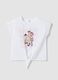 White stretch cotton T-shirt with knot and Toy Story print for girls_0