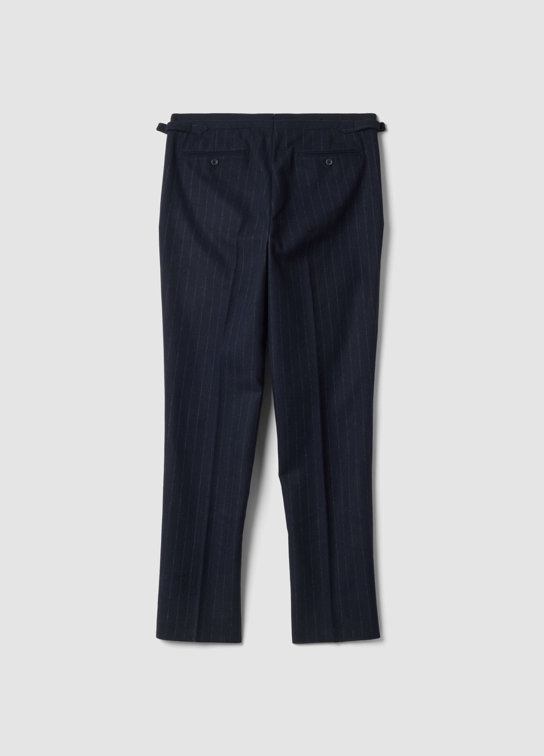 Navy blue pinstripe wool-blend regular-fit trousers