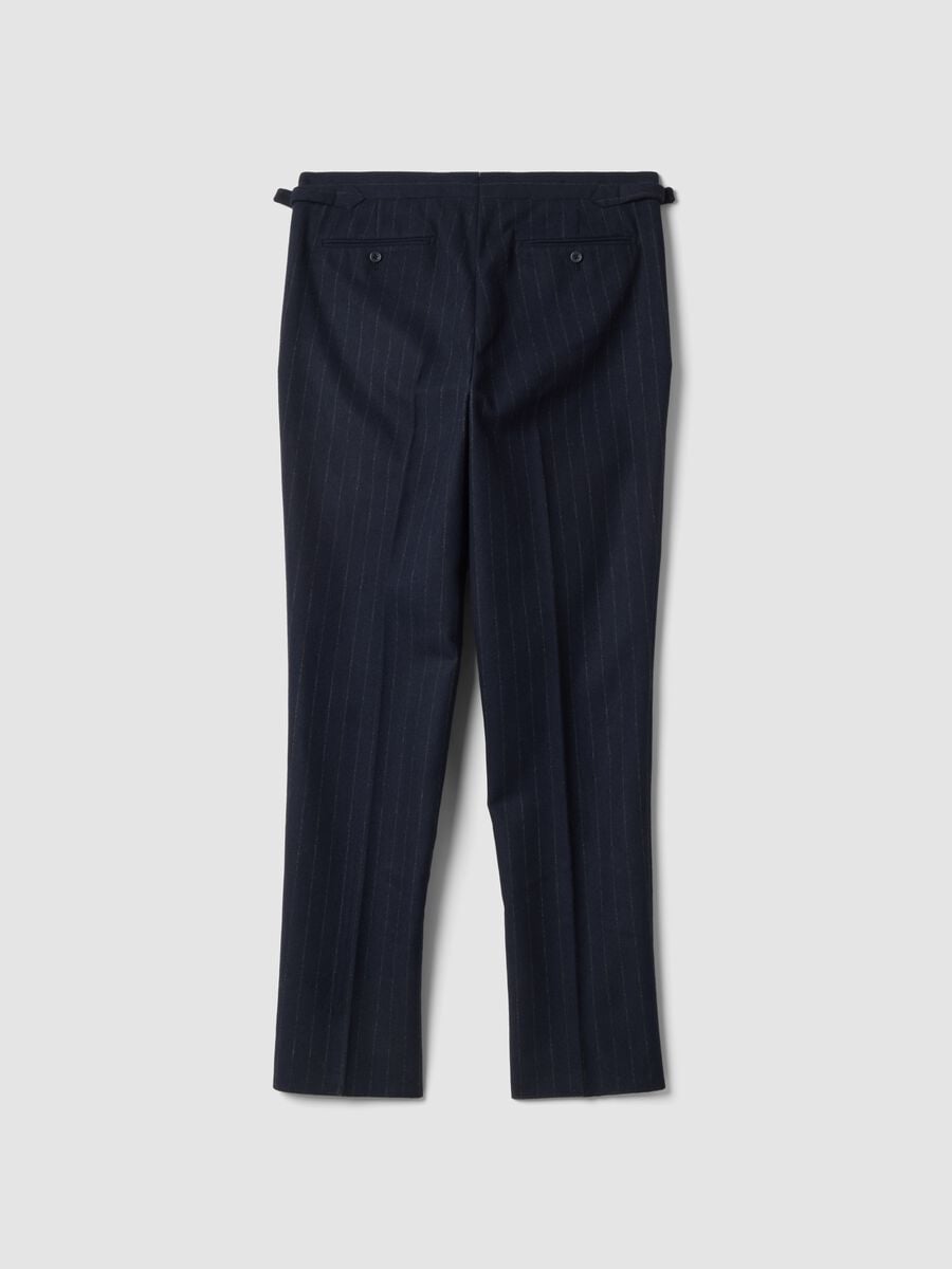 Navy blue pinstripe wool-blend regular-fit trousers_2