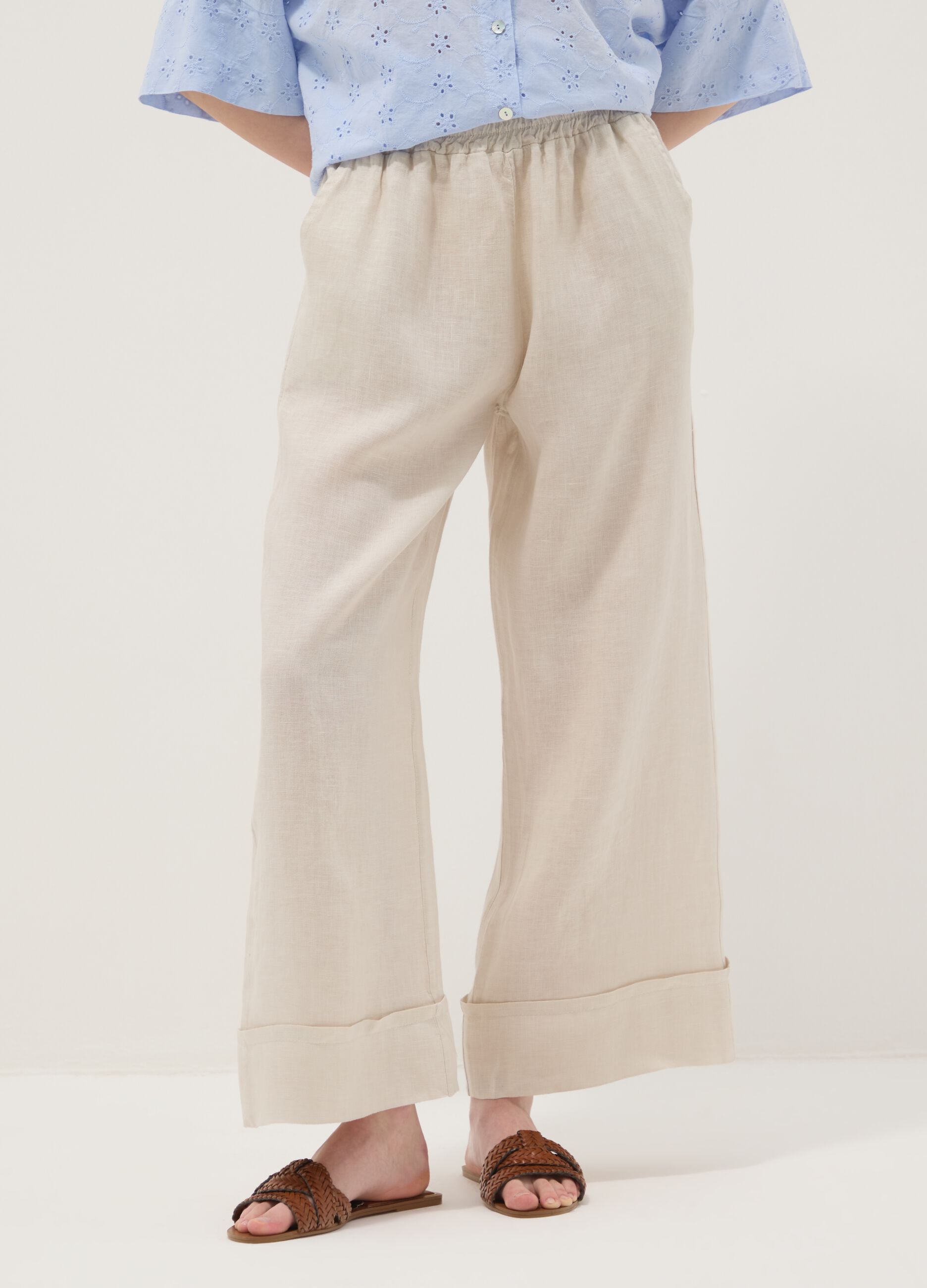 Beige Hose aus reinem Leinen in Regular Fit