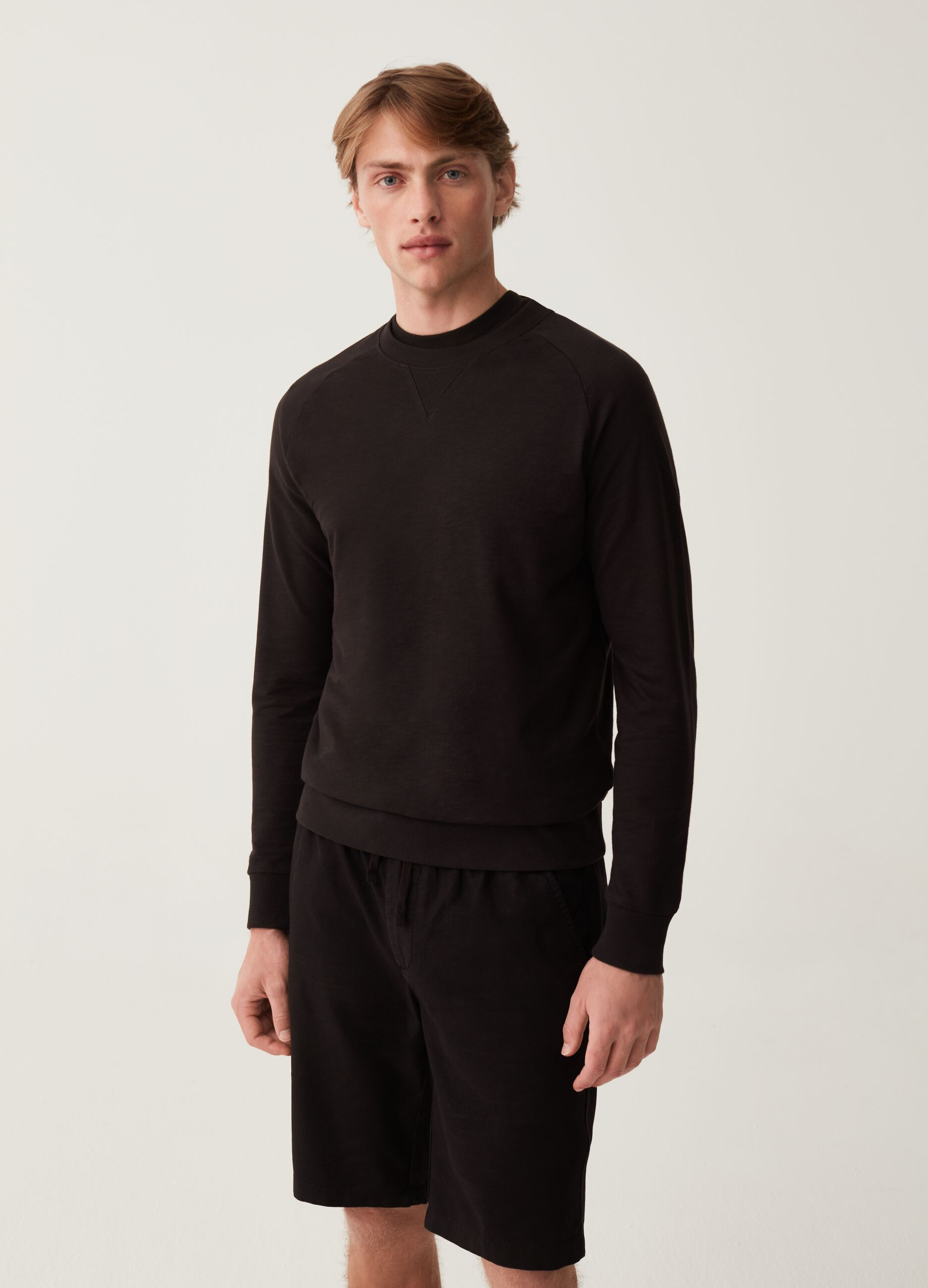 LESS IS BETTER cotton sweatshirt with detail at the neck