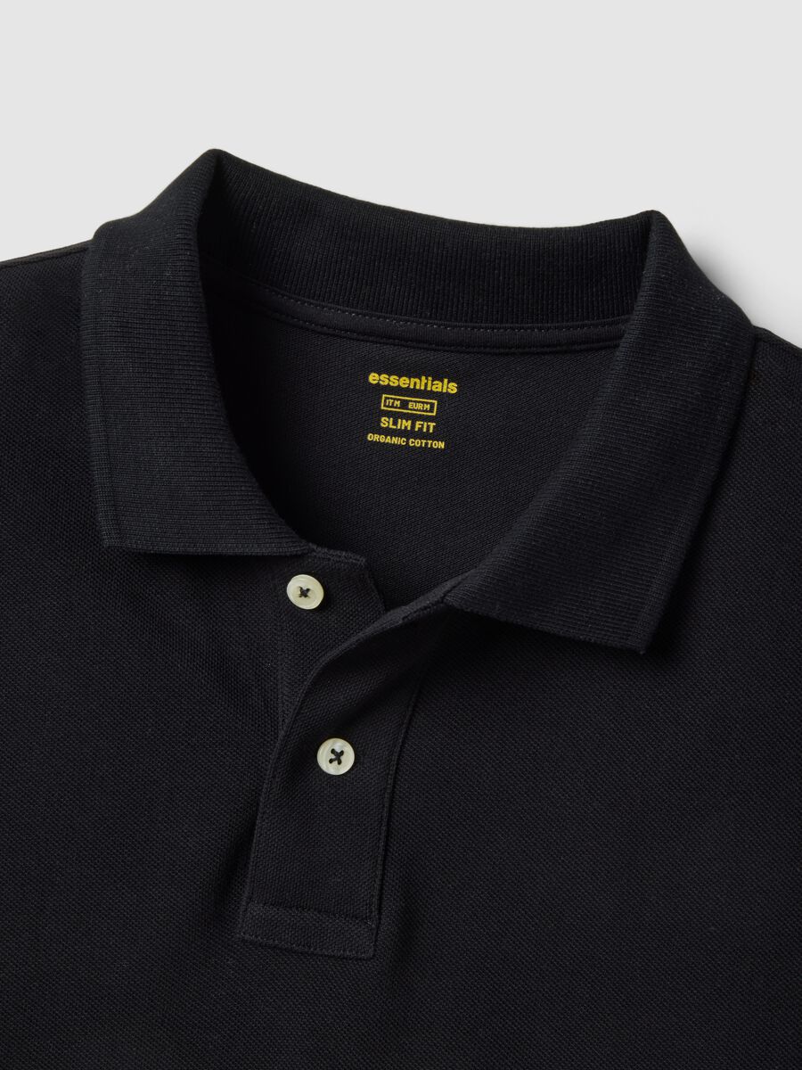 Short sleeve black organic cotton polo shirt, slim fit_5
