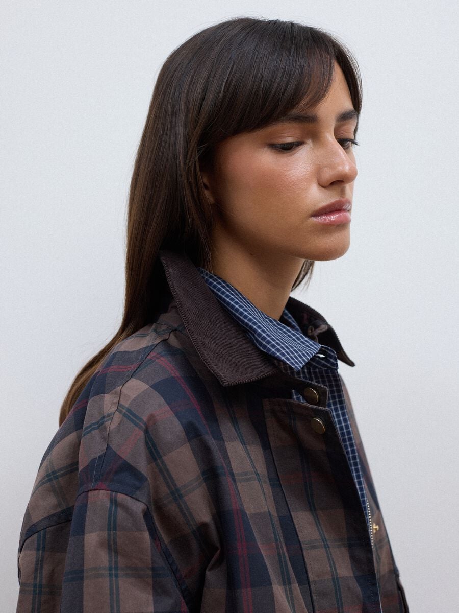 Brown checked padded pure cotton jacket_3