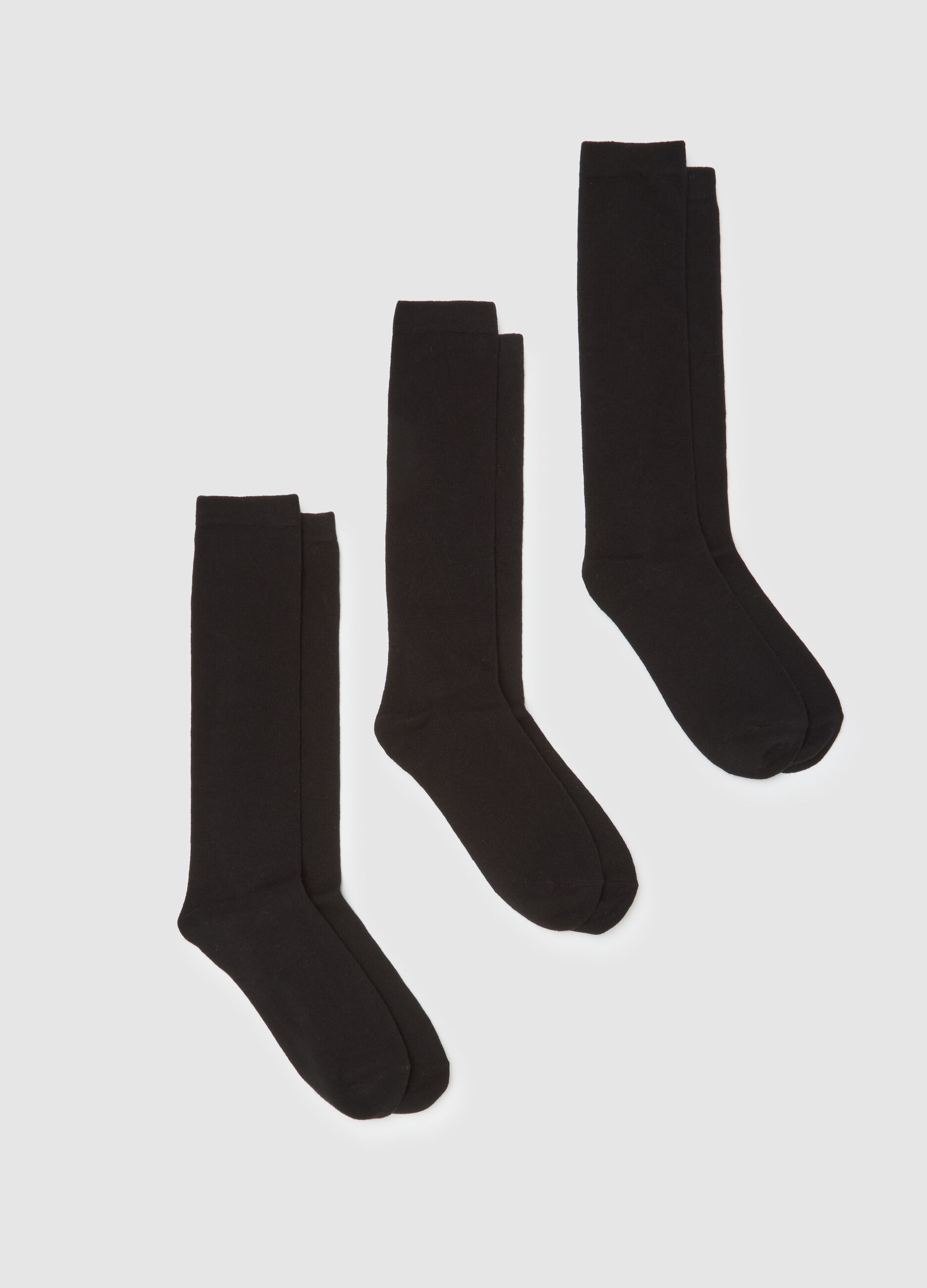Pack of three long black cotton-blend stretchy socks