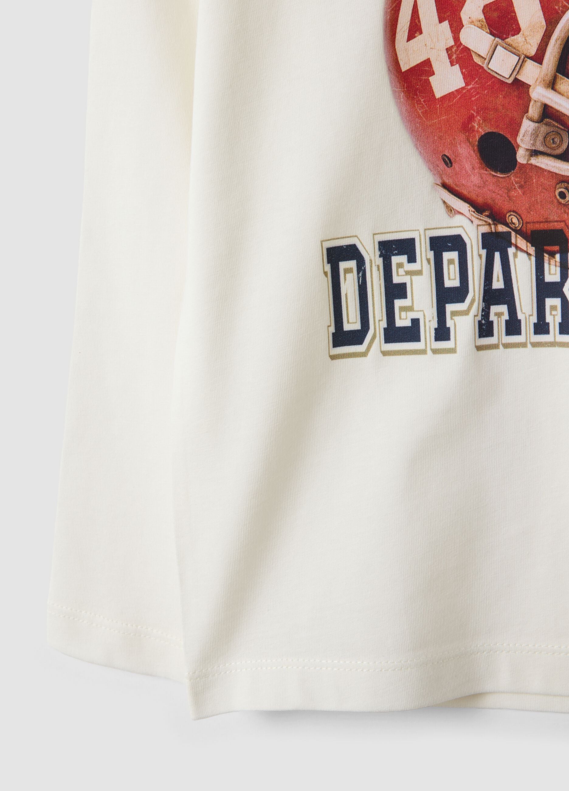 White cotton and viscose blend T-shirt with collegiate print for boys
