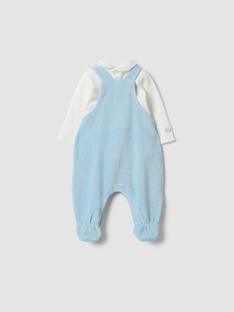 Blue and white organic cotton-blend set with Mickey embroidery for baby_1