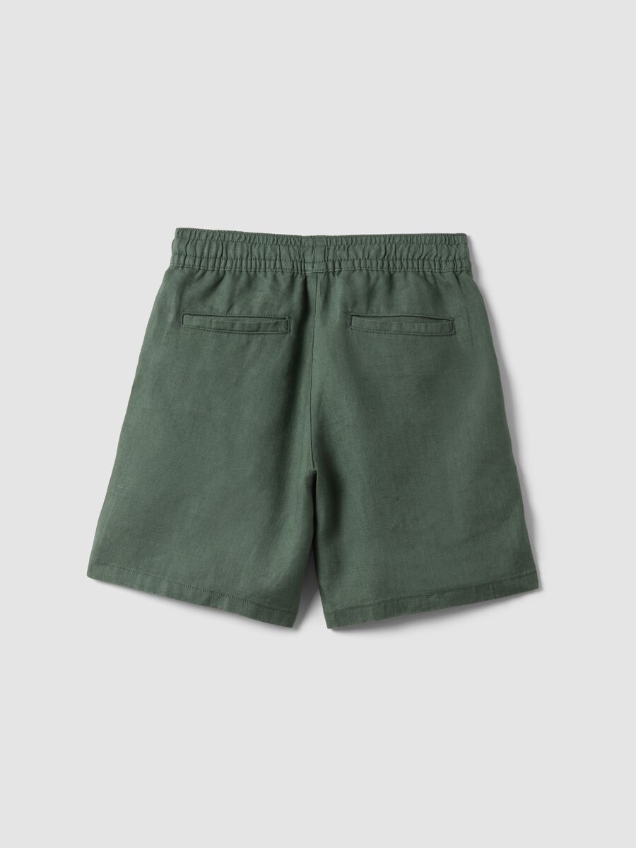 Green pure linen baggy fit cargo shorts for boys_1