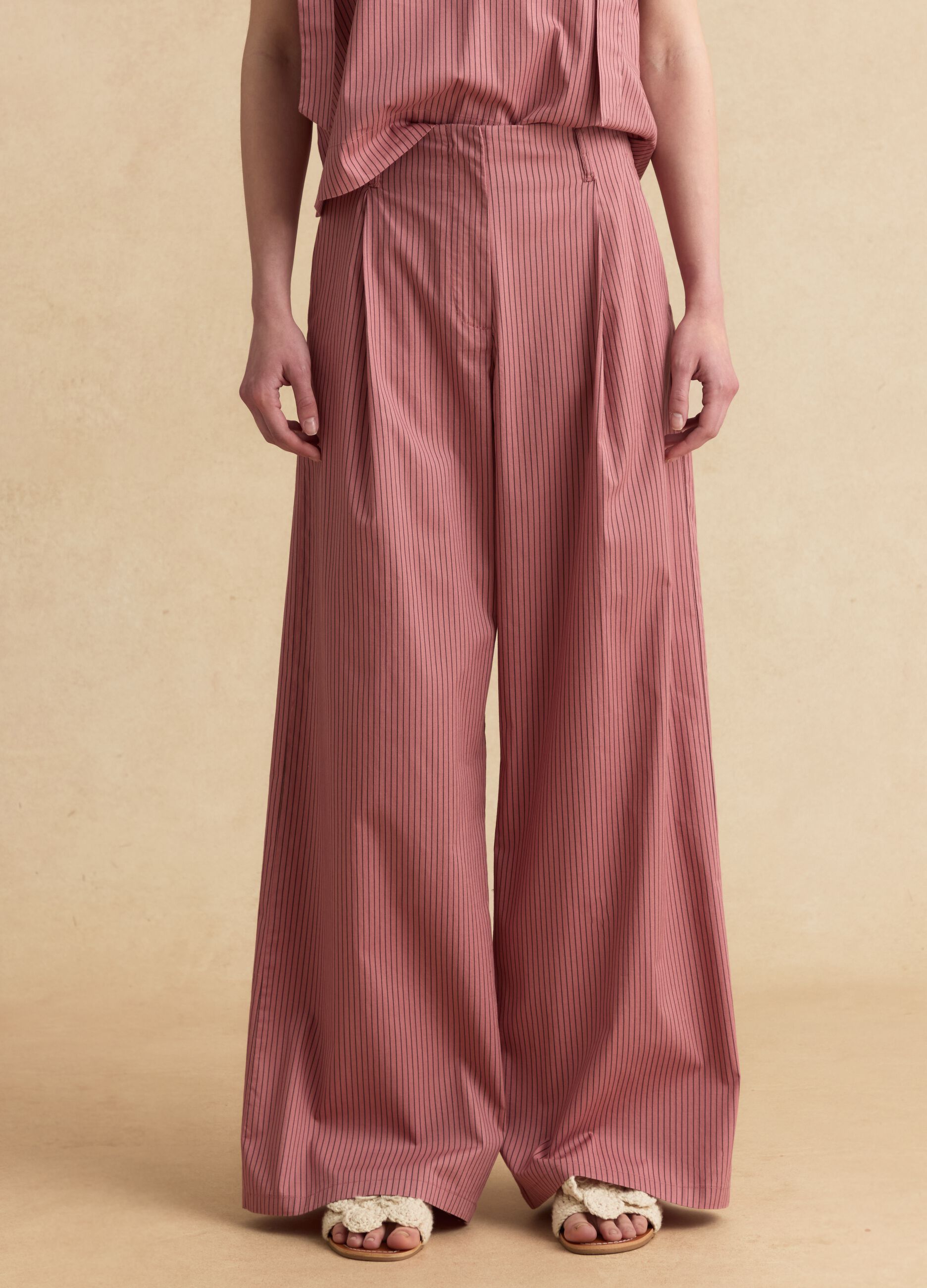 Pink striped stretch-cotton palazzo trousers