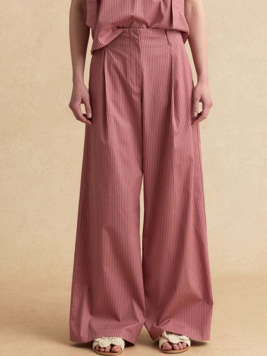 Pink striped stretch-cotton palazzo trousers_1