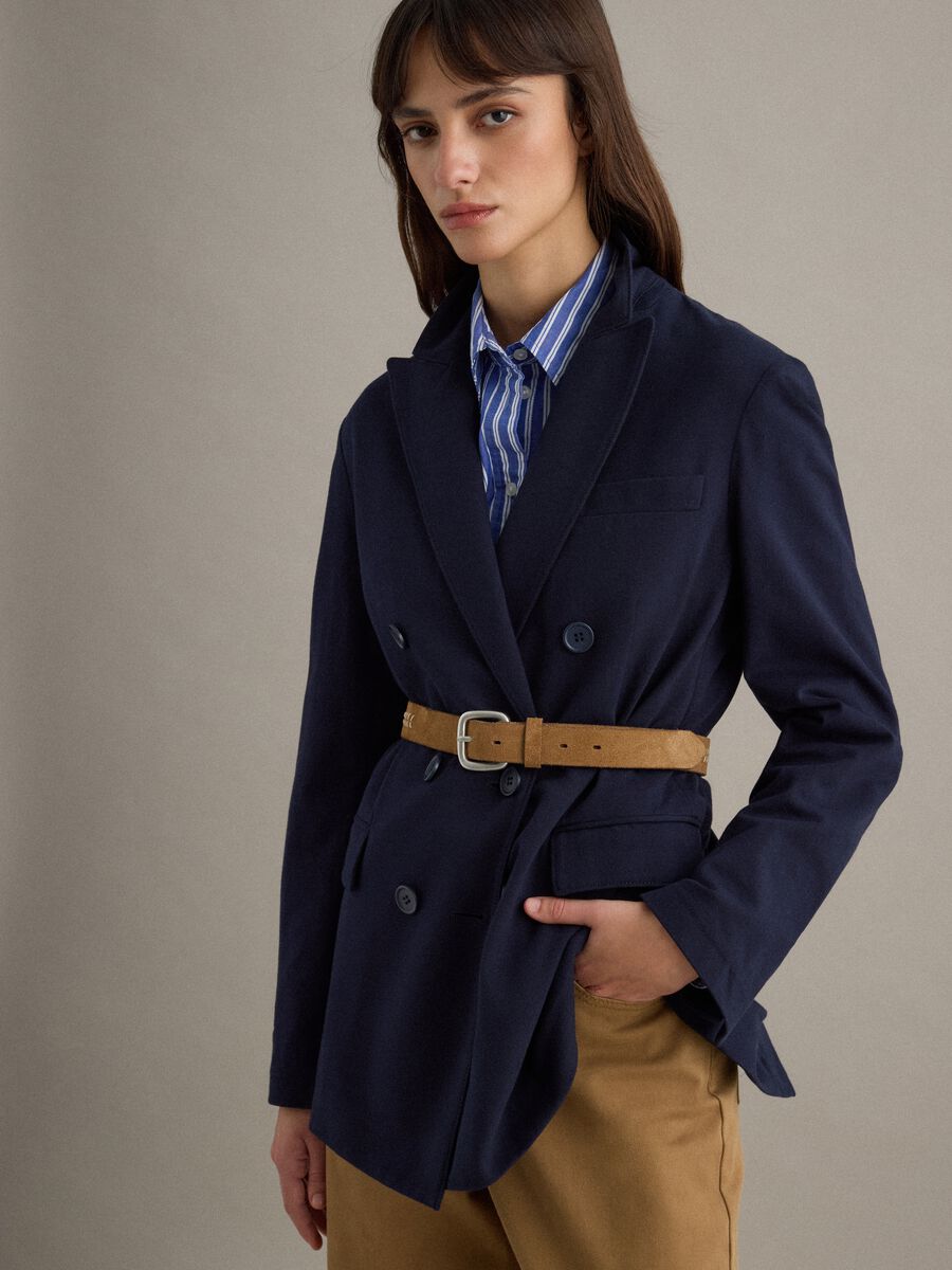 Blue Stretch Cotton Blazer Regular Fit_0