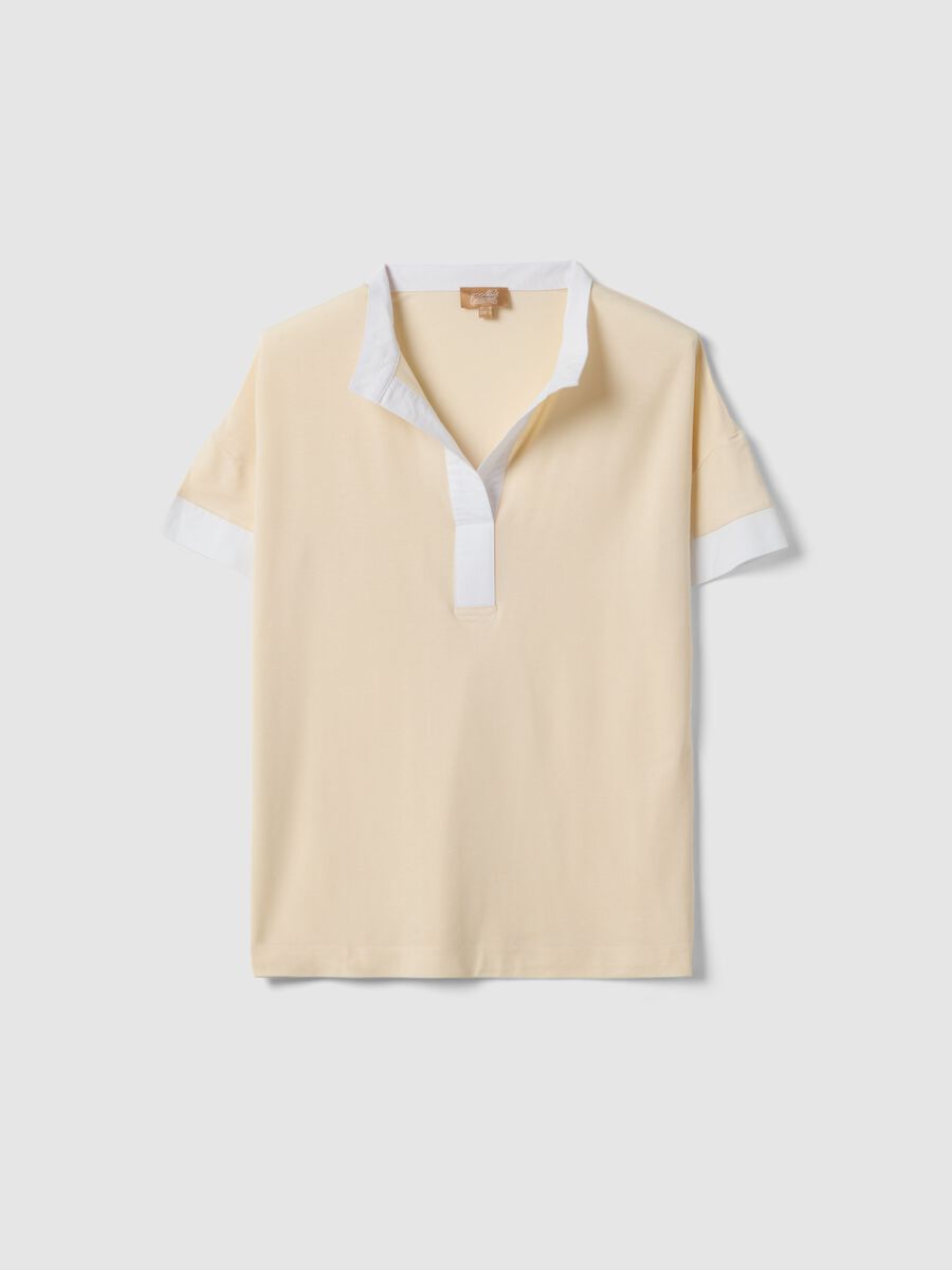 Beige stretchable viscose maternity T-shirt with mandarin collar_4