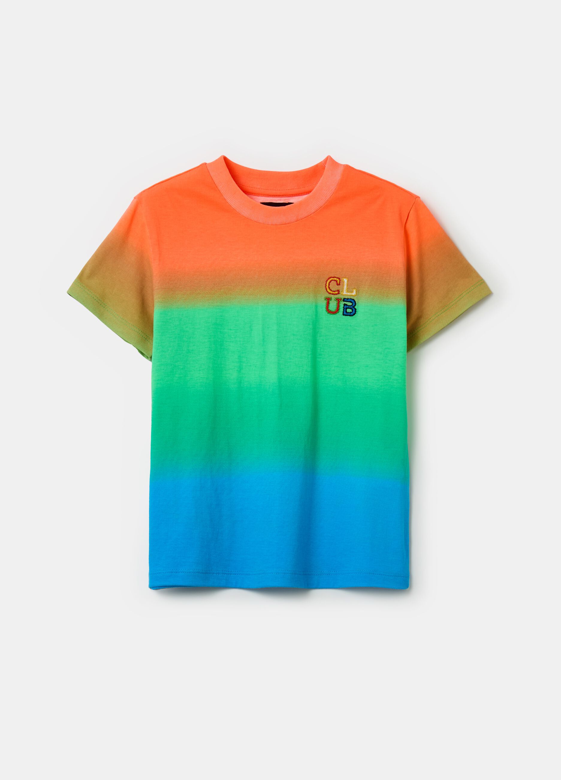 Dip-dye cotton T-shirt with embroidery