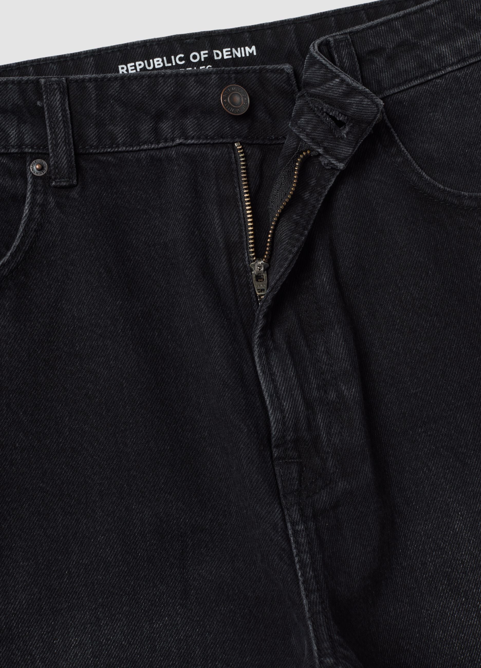 Black cotton denim wide-leg jeans