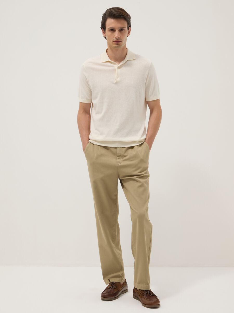 Beige pure cotton carrot-fit chino trousers_0