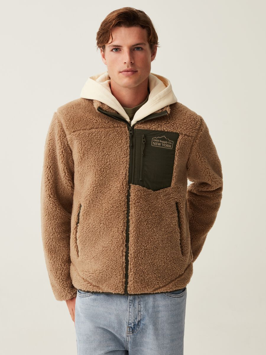 Full-zip sweatshirt in sherpa with pockets_1