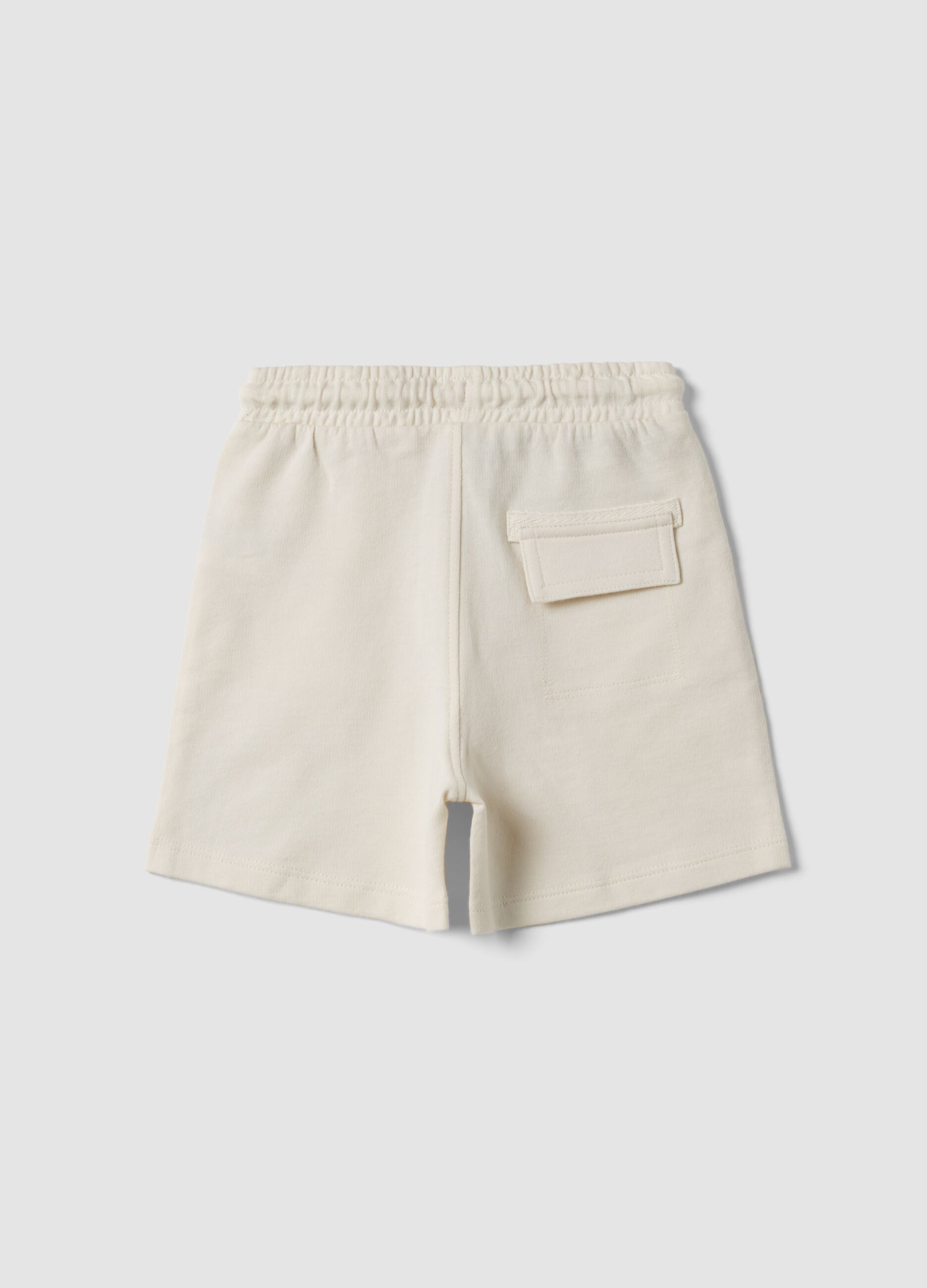 Beige pure cotton shorts with elasticated waist for boys, relaxed fit