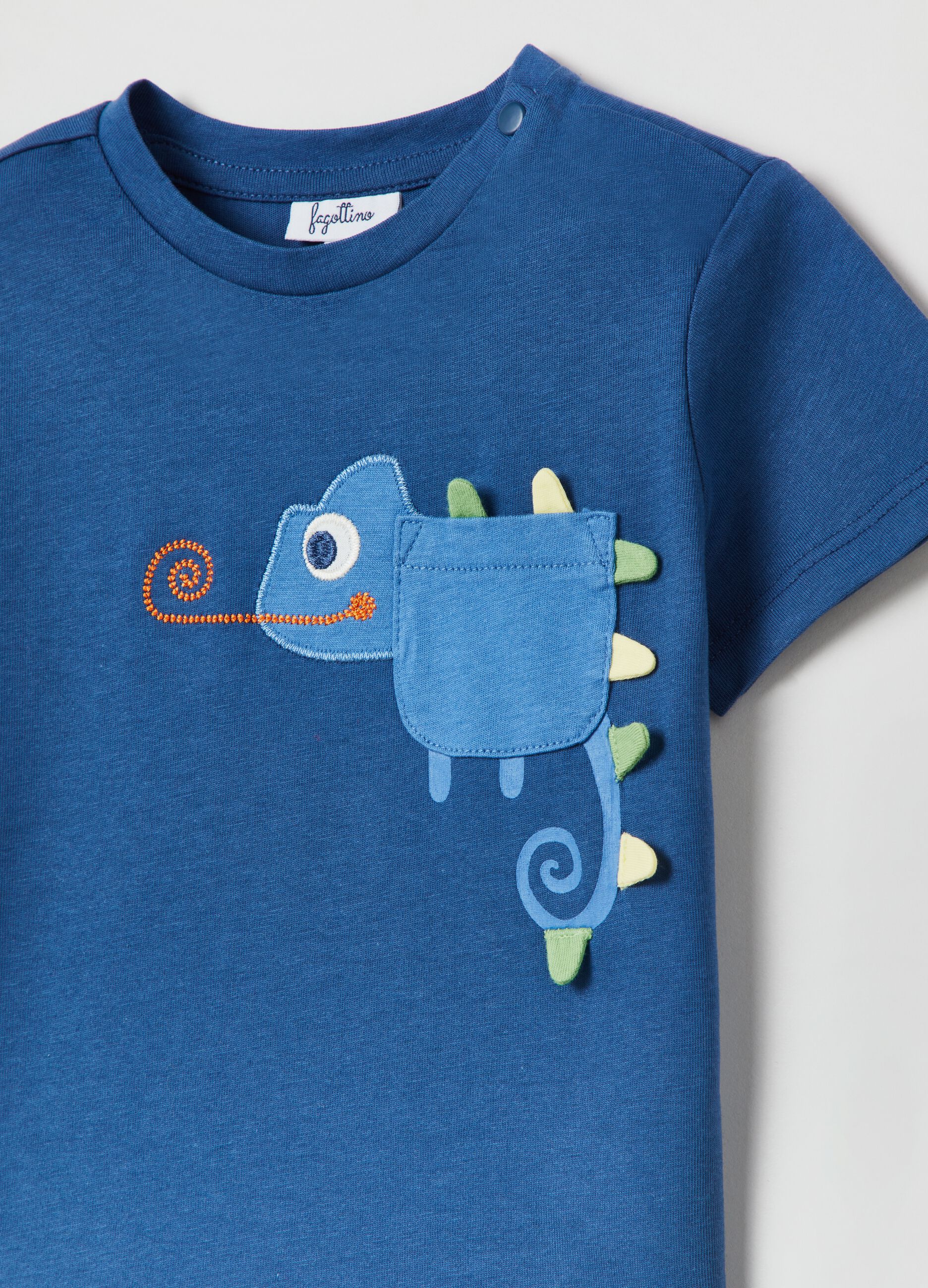 Cotton T-shirt with embroidered chameleon