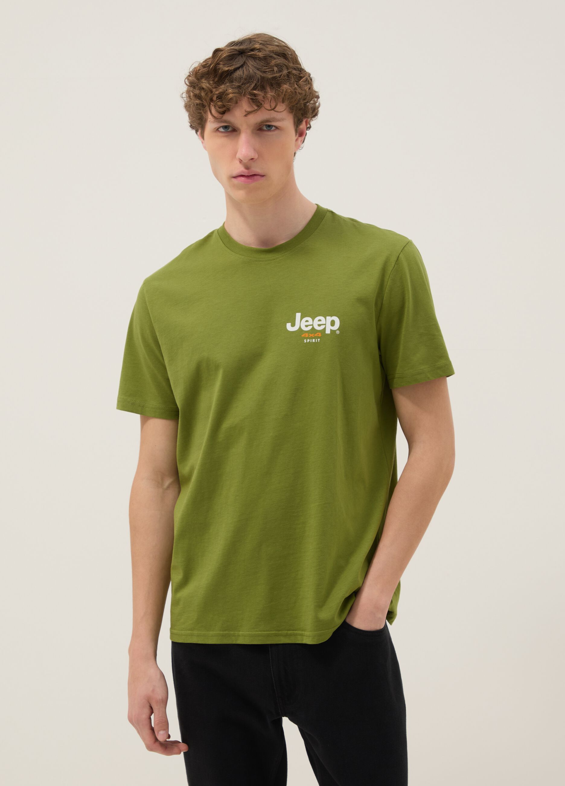 Green pure cotton regular fit T-shirt with print