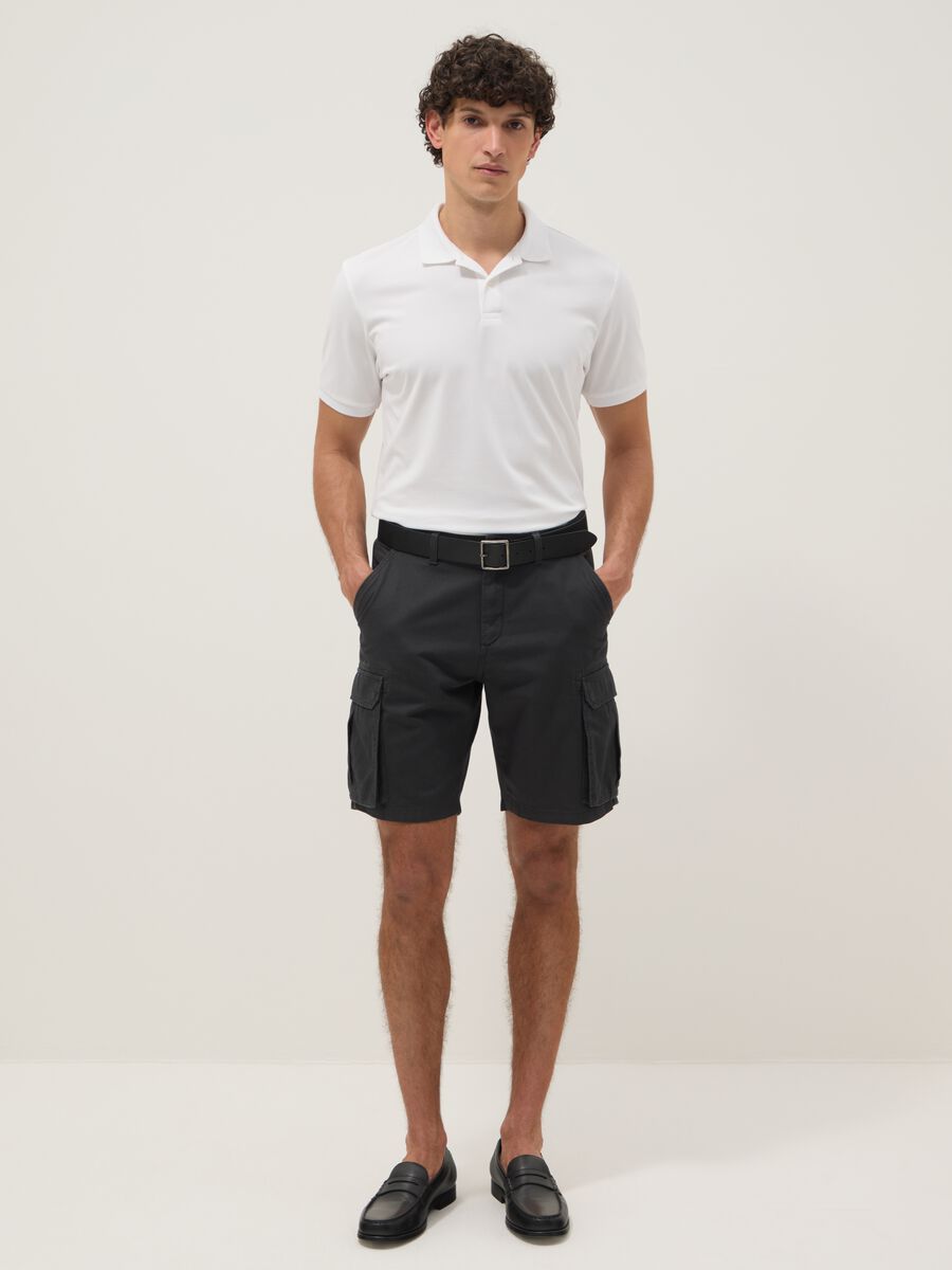Black pure cotton cargo Bermuda shorts, regular fit_0