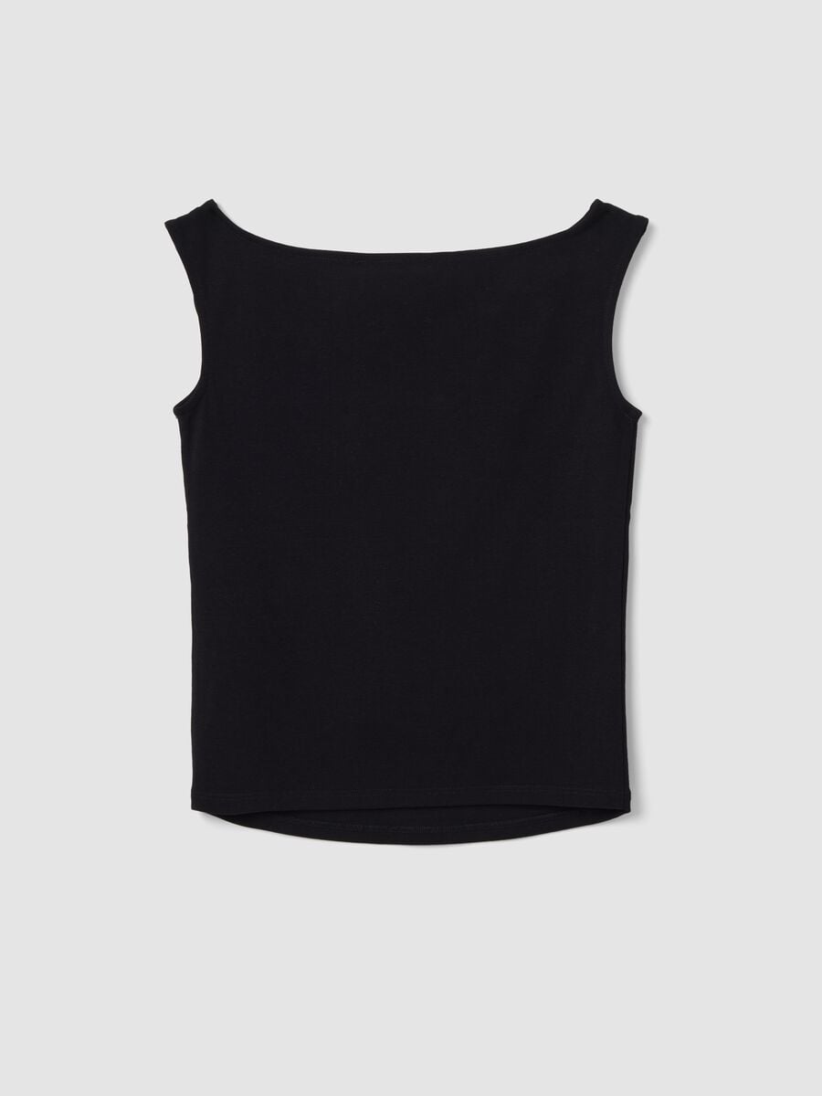 Black stretch cotton top with metal eyelets, regular fit_1