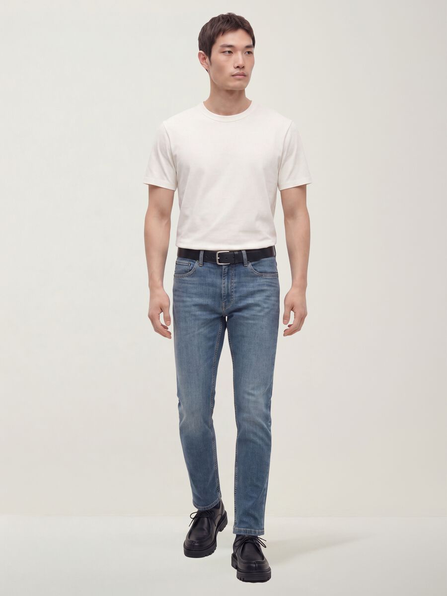 White pure cotton crew-neck T-shirt, relaxed fit_1