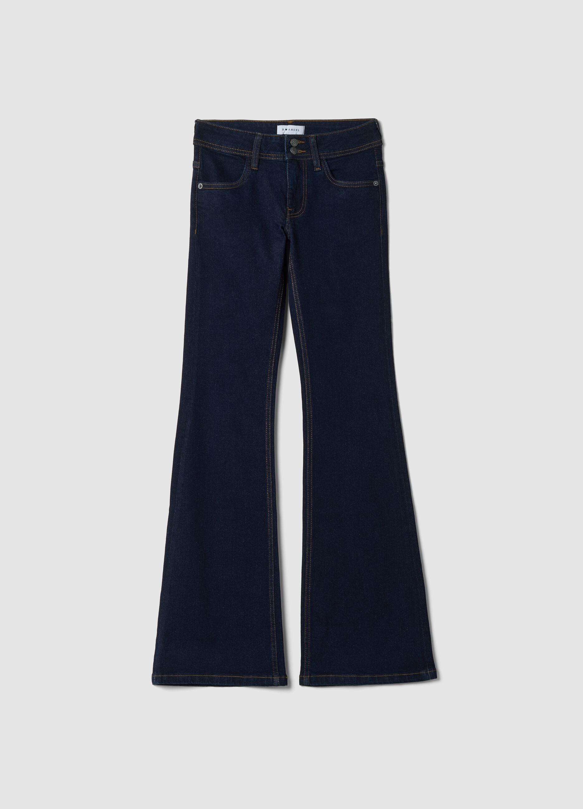 Jeans blu flare in cotone elasticizzato