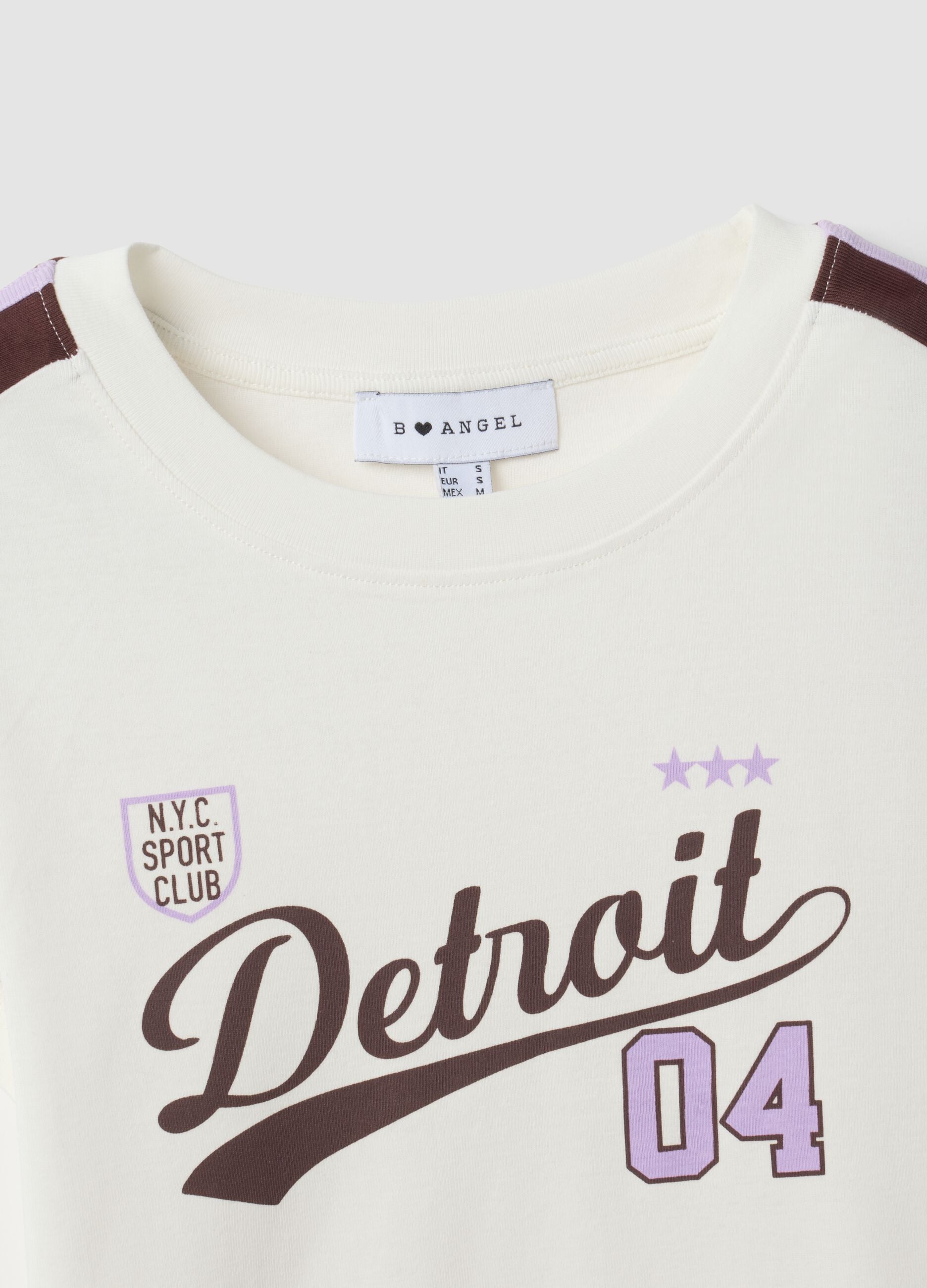 T-shirt branca em algod&atilde;o puro com gola redonda e estampado Detroit