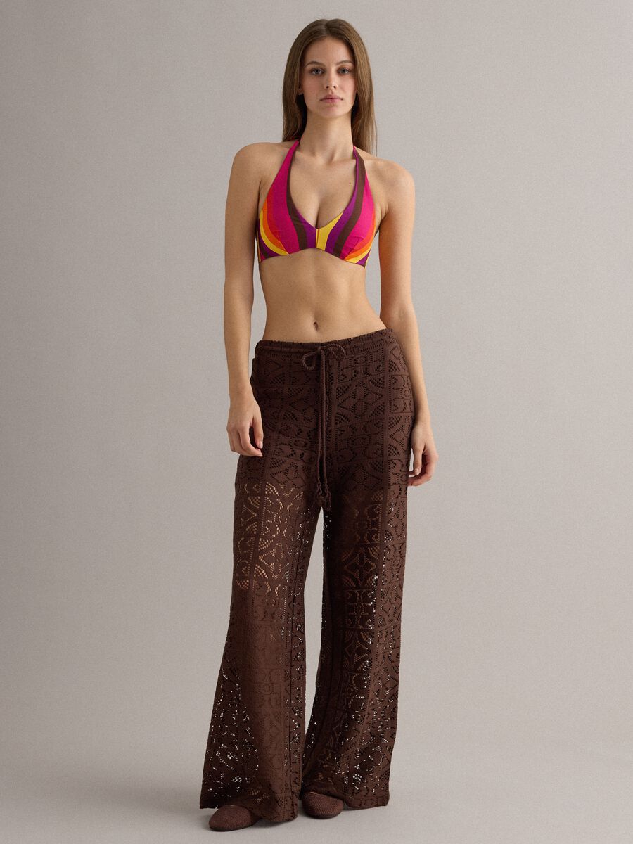 Multicolour triangle bikini top in stretch fabric_1