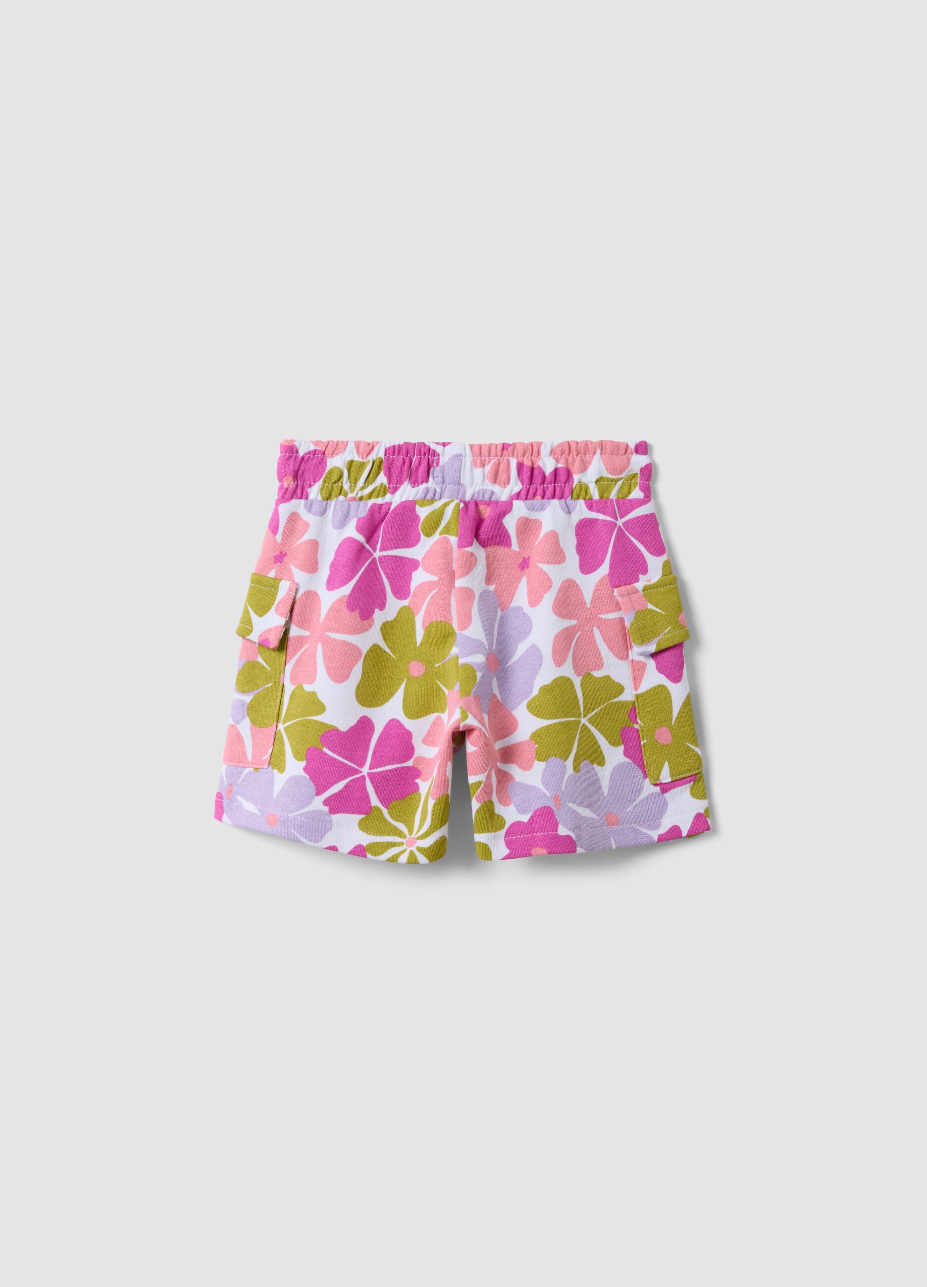 Pure cotton multicolour floral print shorts for girls, regular fit