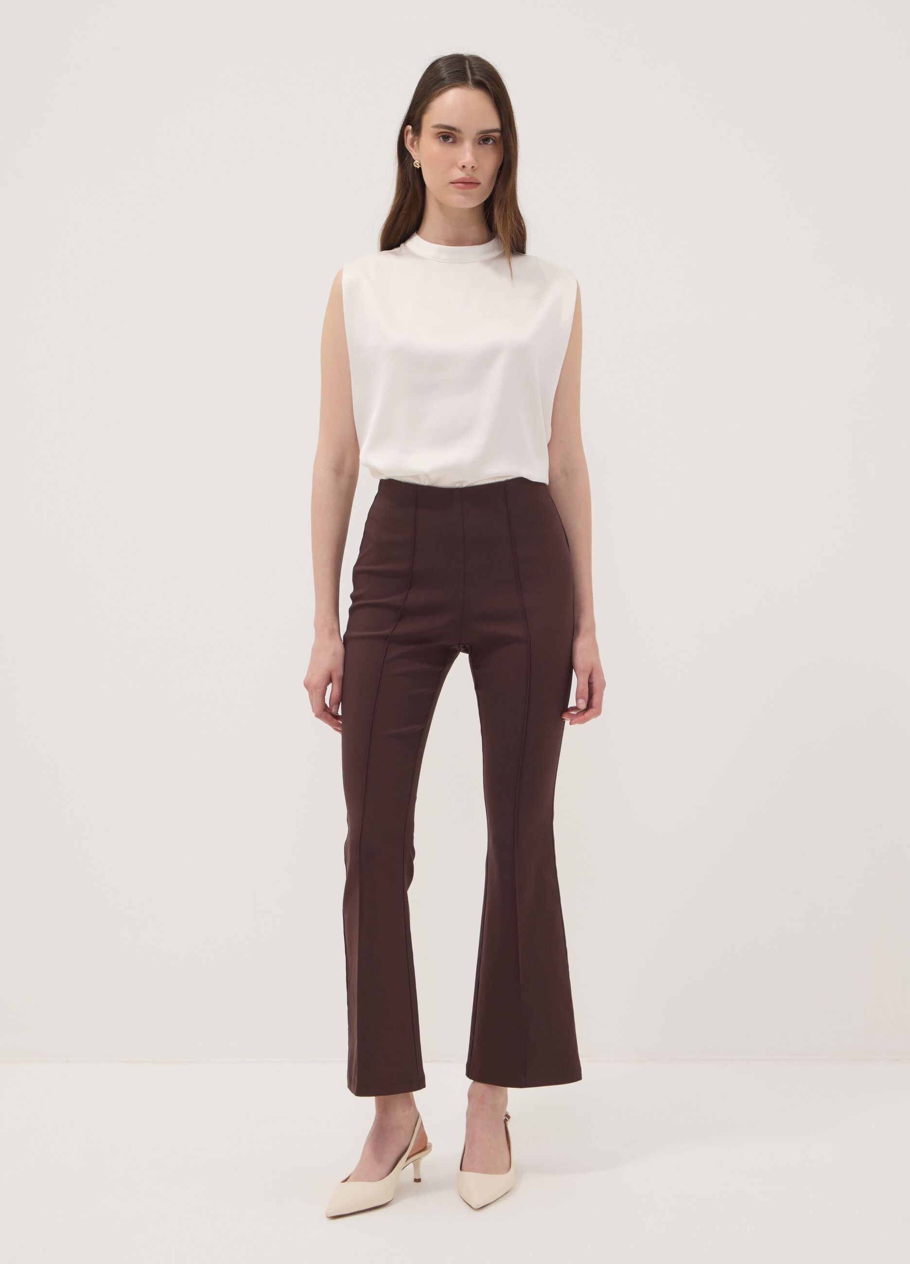 Braune Schlagleggings aus Stretch-Viskose