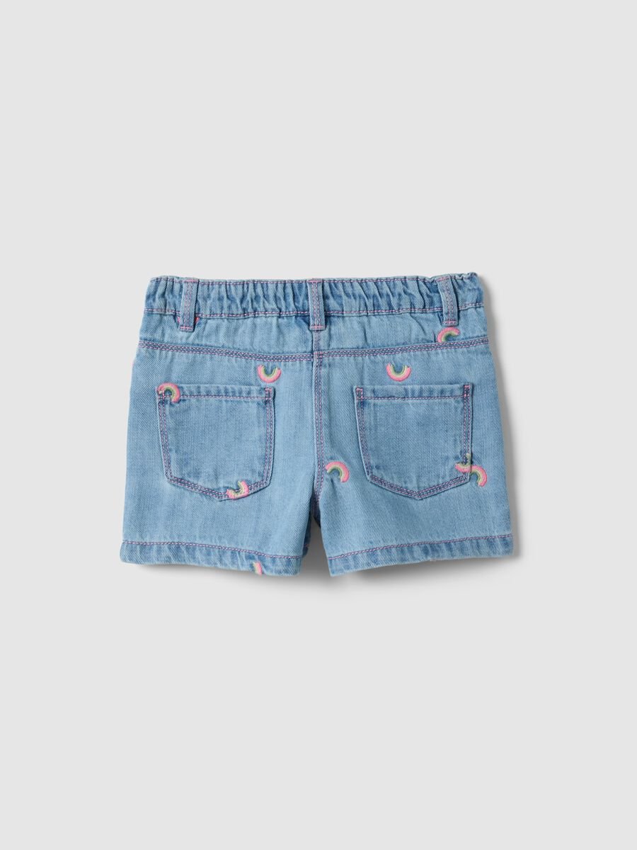 Blue denim cotton blend shorts for girls, regular fit, with embroidery_1