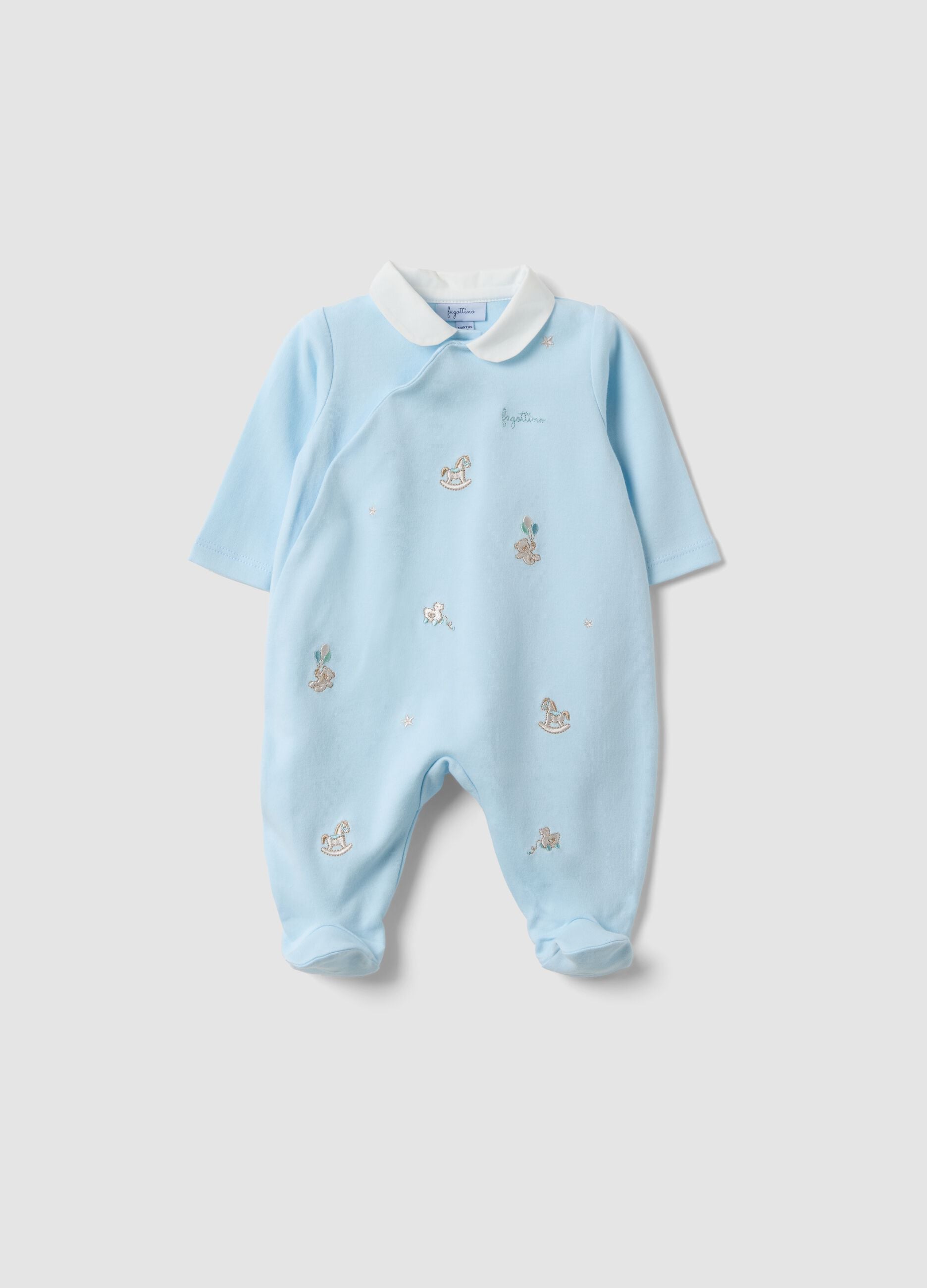 Hellblauer Babystrampler aus Bio-Baumwolle mit klassischem Kragen