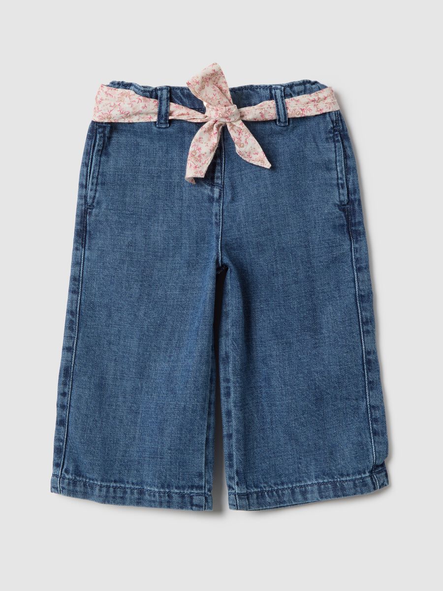 Girls' wide leg blue cotton blend trousers_0