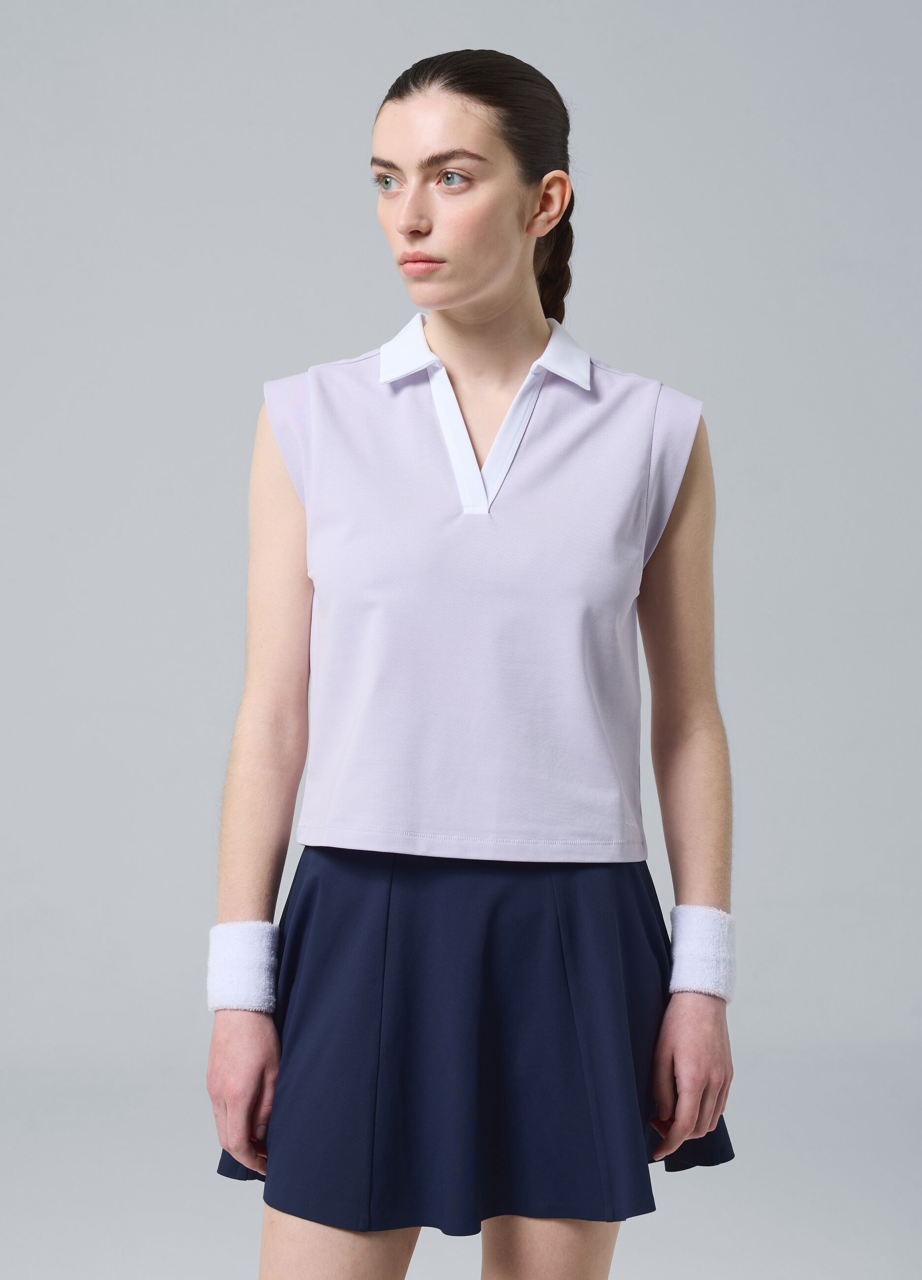 Violettes &auml;rmelloses ALTAVIA COURT Poloshirt aus Stretch-Baumwolle mit klassischem Kragen