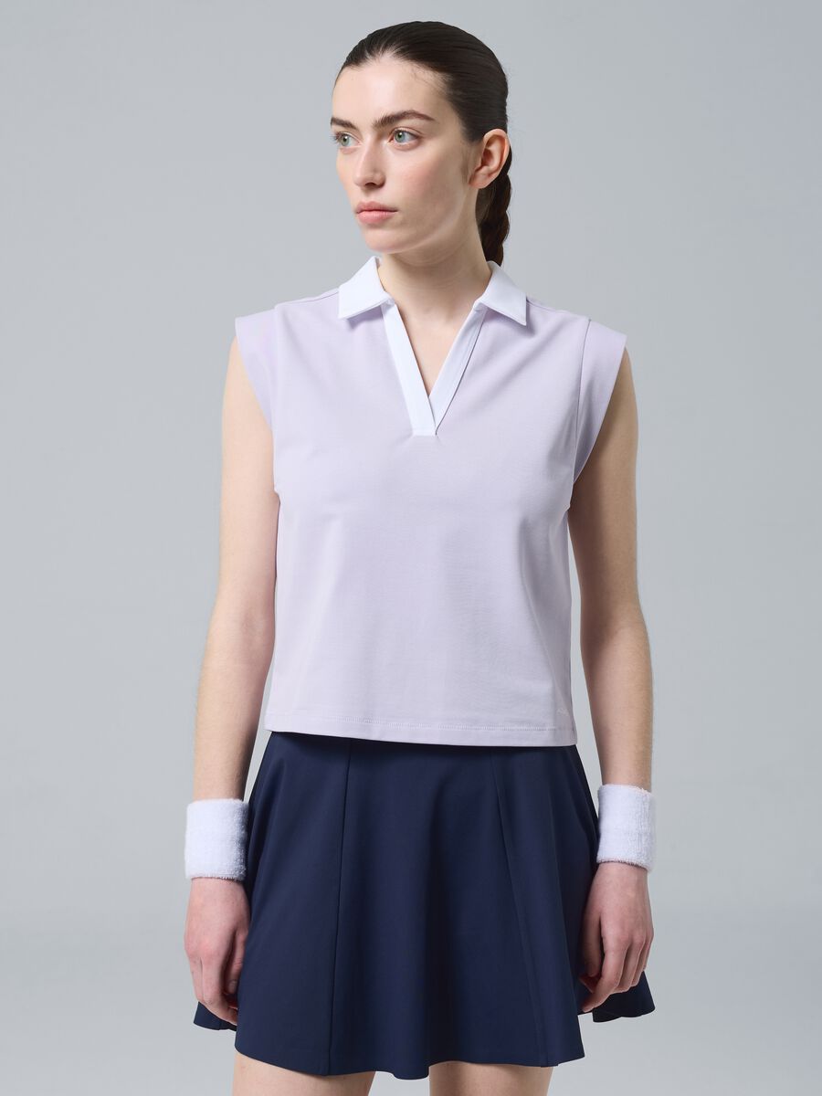 Violettes &auml;rmelloses ALTAVIA COURT Poloshirt aus Stretch-Baumwolle mit klassischem Kragen_0