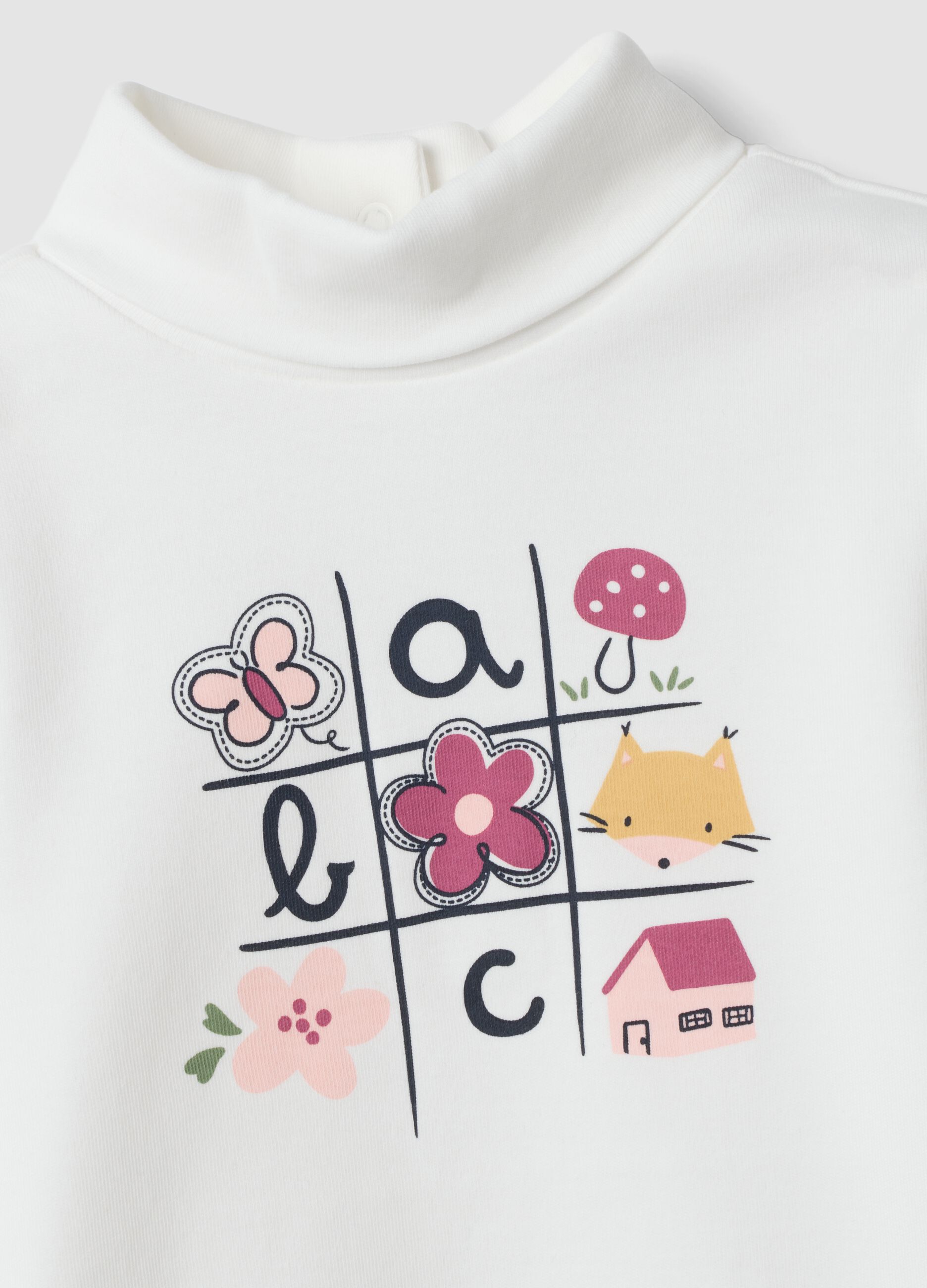 White organic cotton T-shirt with floral print