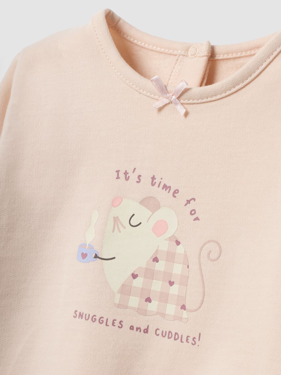 Pink organic cotton crew-neck pyjamas with print for baby girl_2