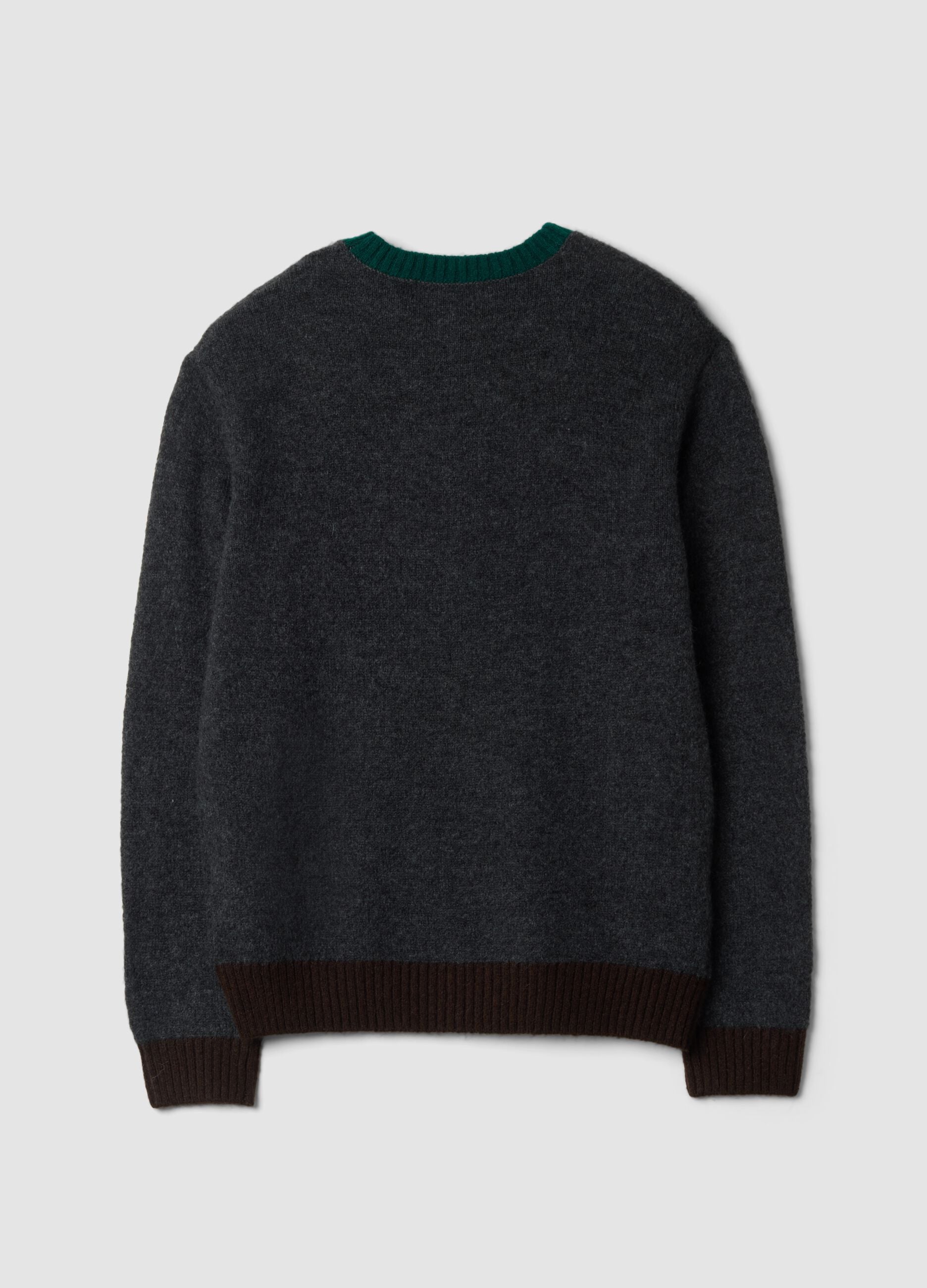 Dark grey crew-neck jumper in stretch wool and alpaca, regular fit