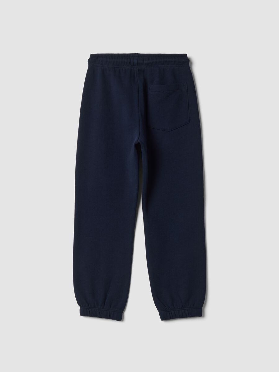 Pantaloni jogger blu in puro cotone con stampa_2
