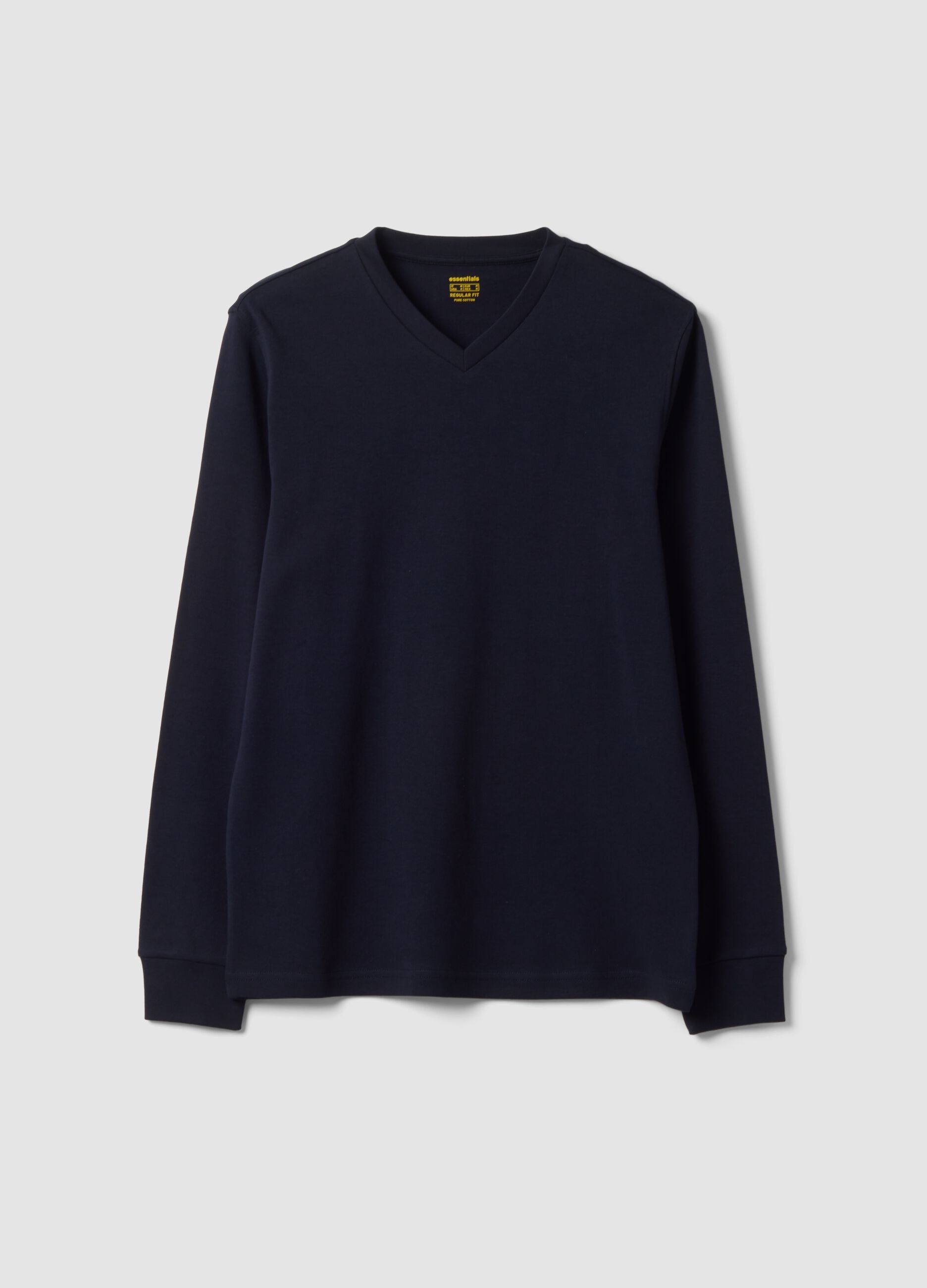 Blue pure cotton V-neck T-shirt, regular fit