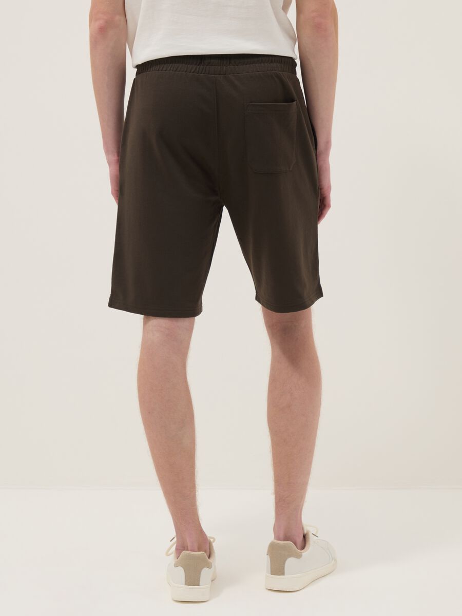 Brown cotton blend regular fit shorts_3