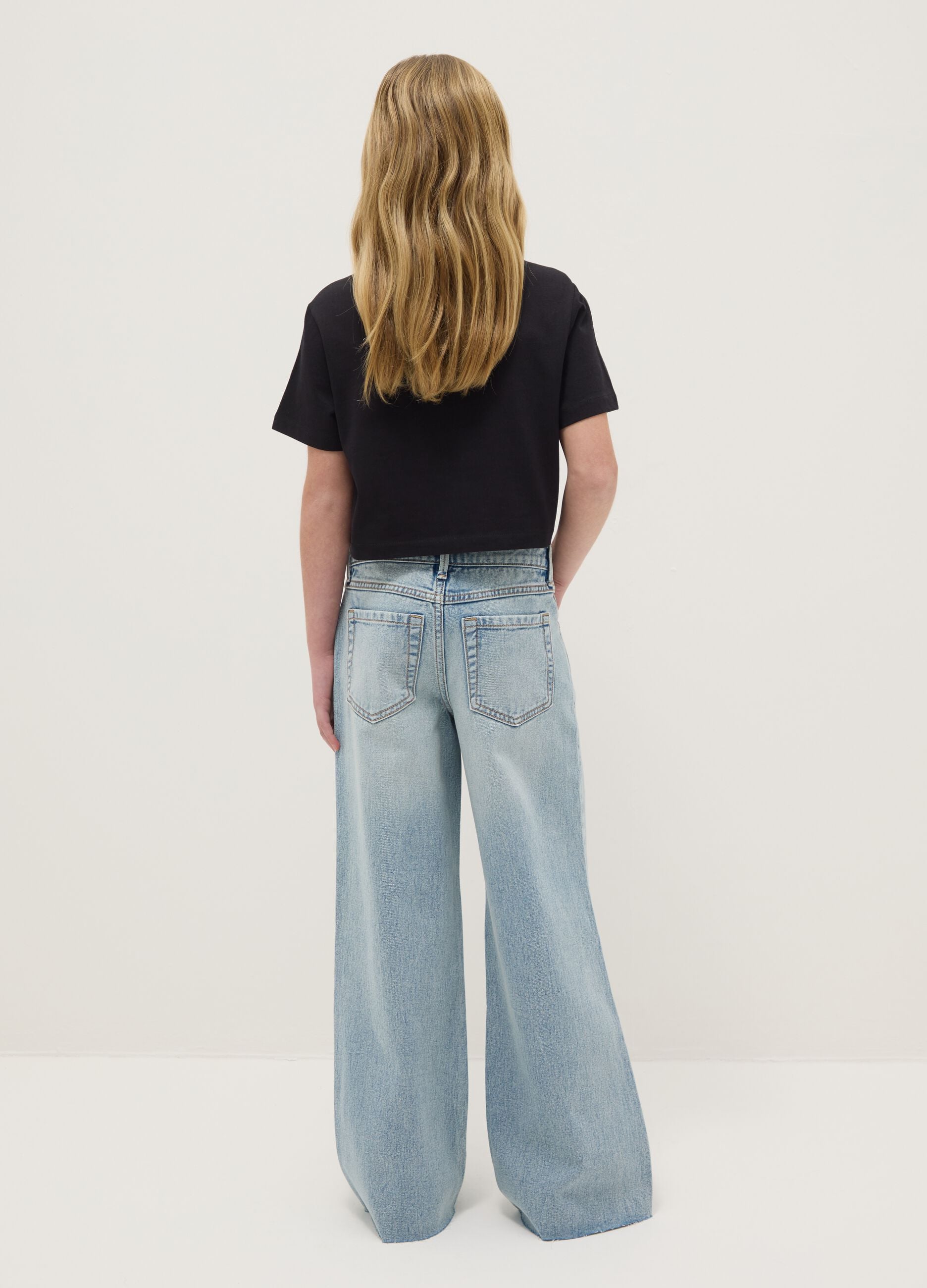 M&auml;dchen-Jaens aus reinem Baumwollstoff in Himmelblau, wide leg