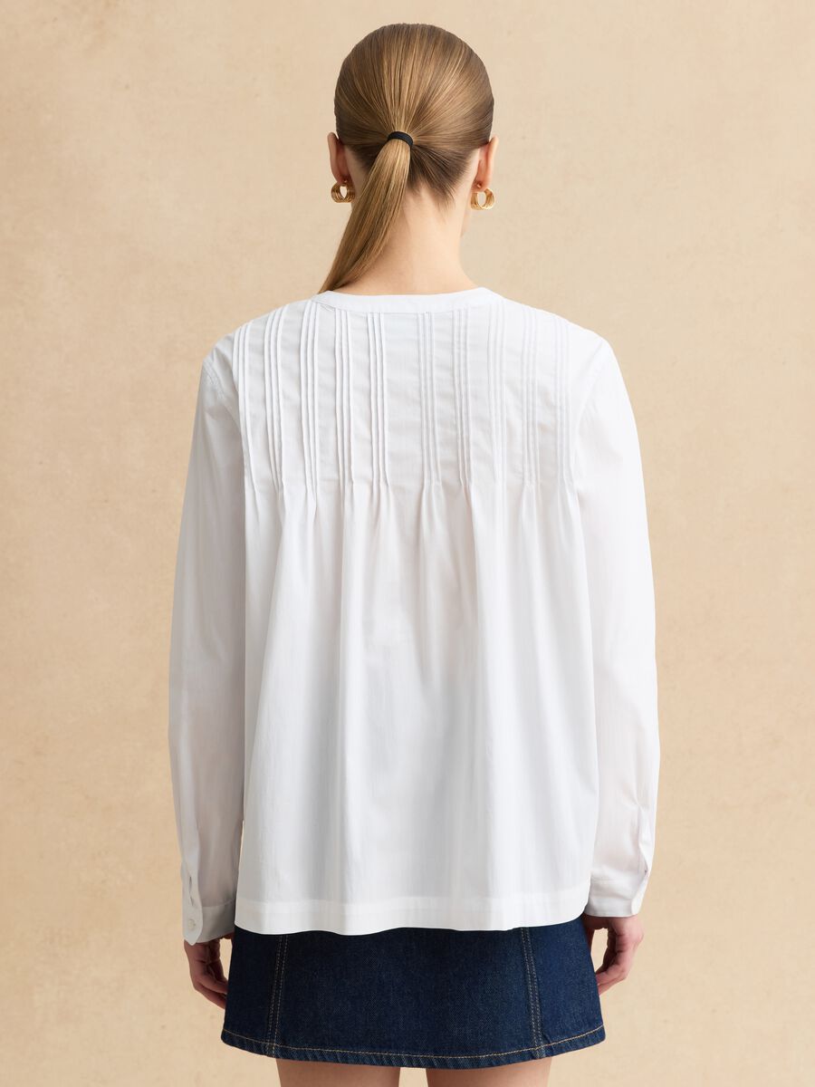 White cotton blend regular fit shirt with mandarin collar_3