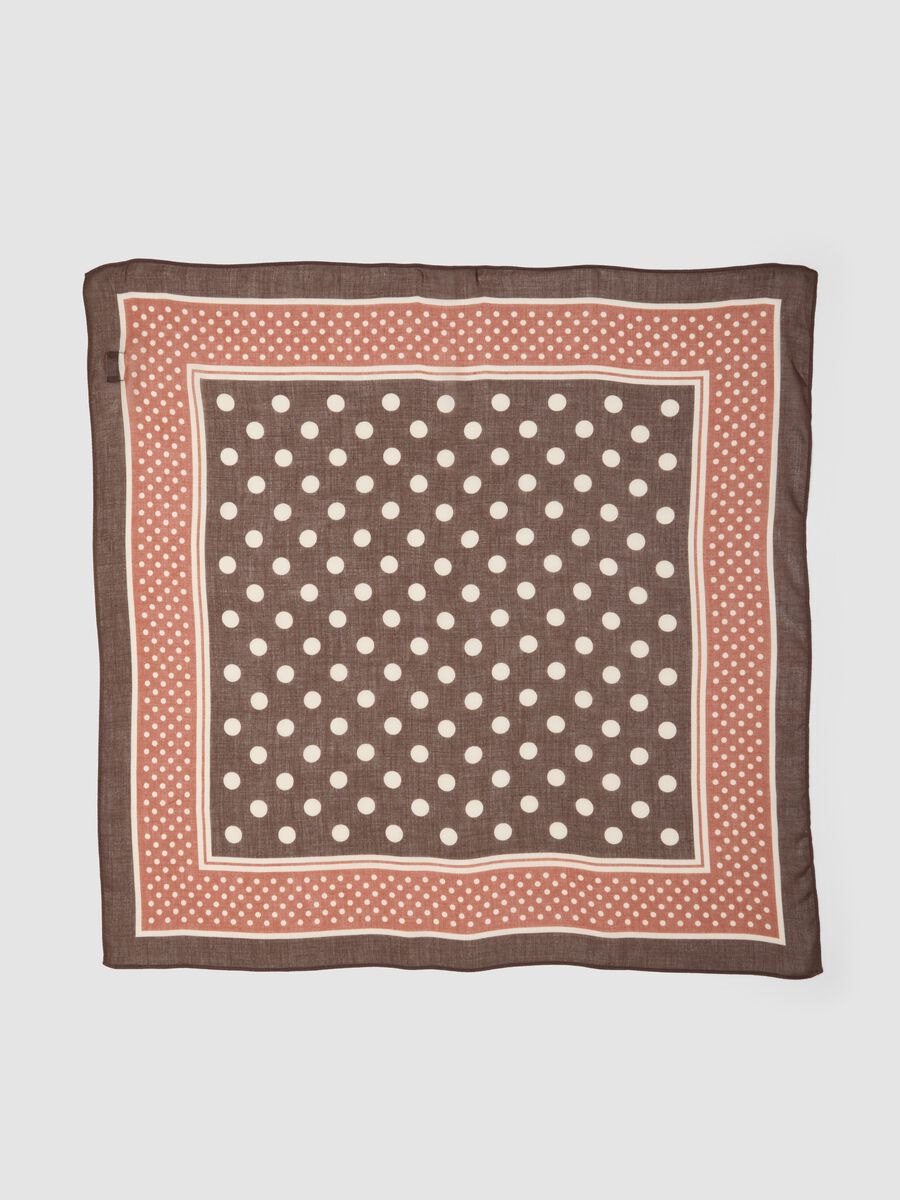 Foulard marrone in misto viscosa e lana a pois_1