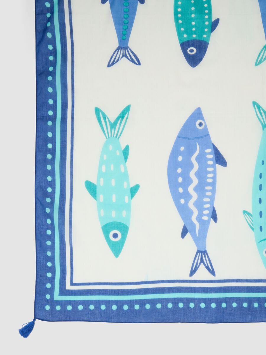 Blue pure cotton pareo with nautical print_2