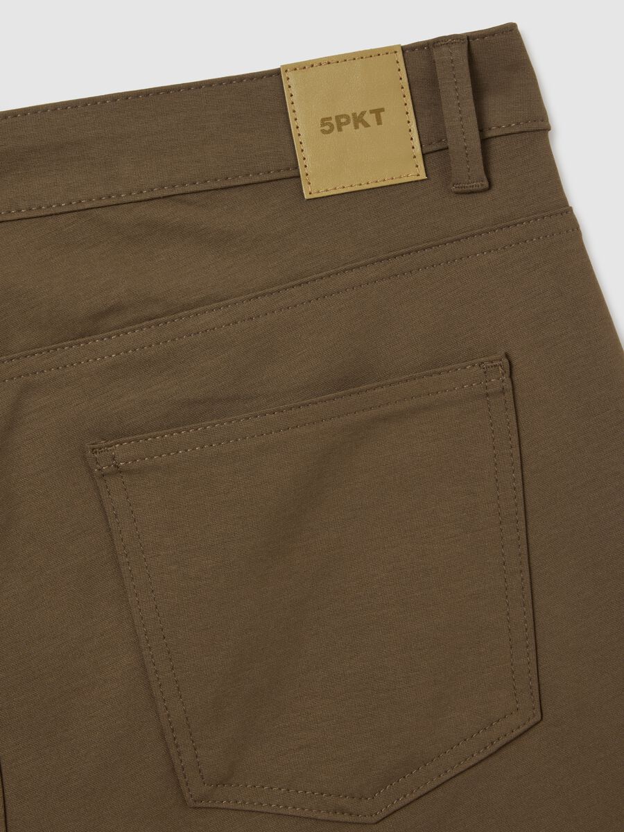 Brown cotton blend slim fit trousers_5