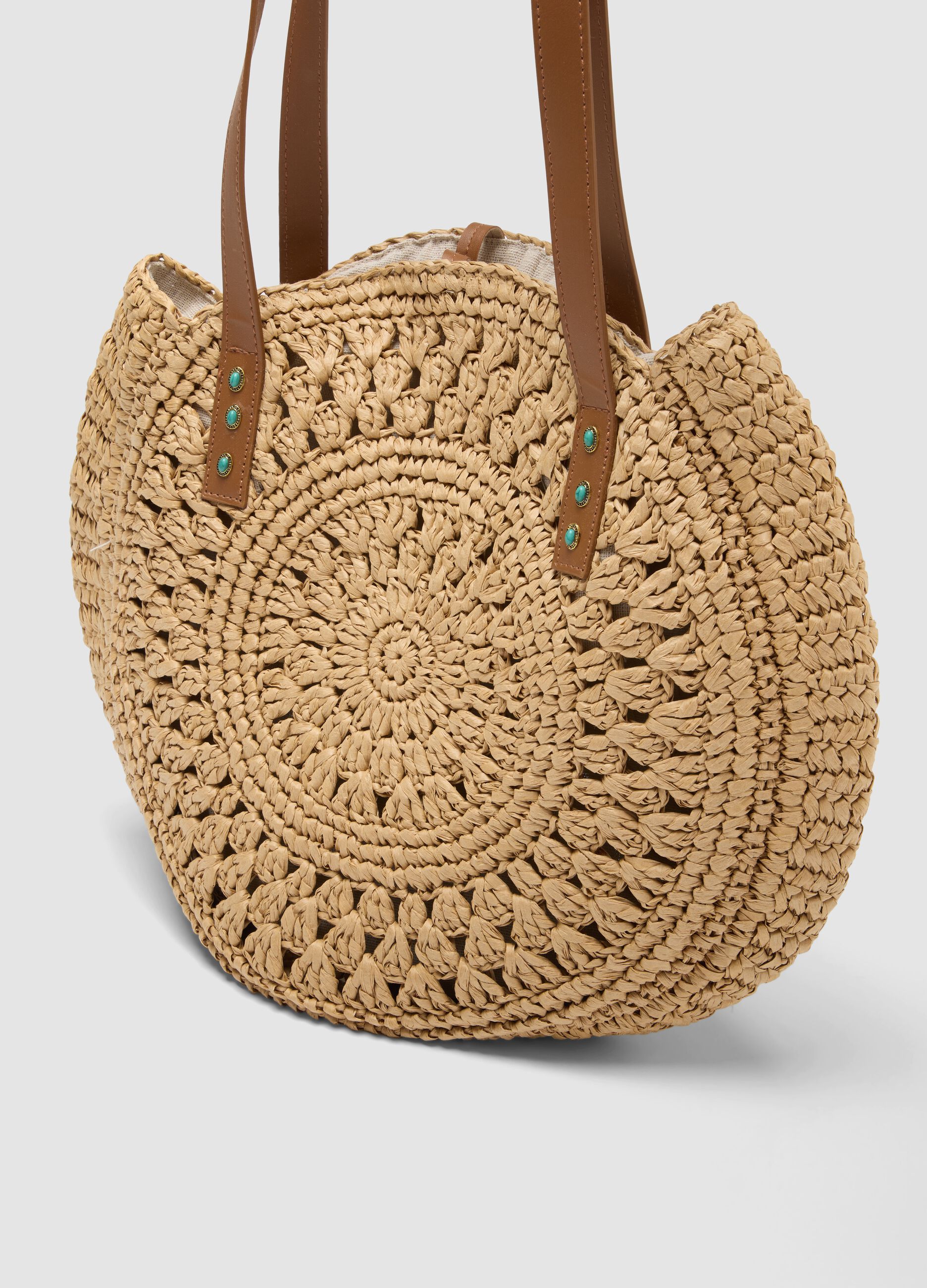 Bolso de playa beige de fibra de papel
