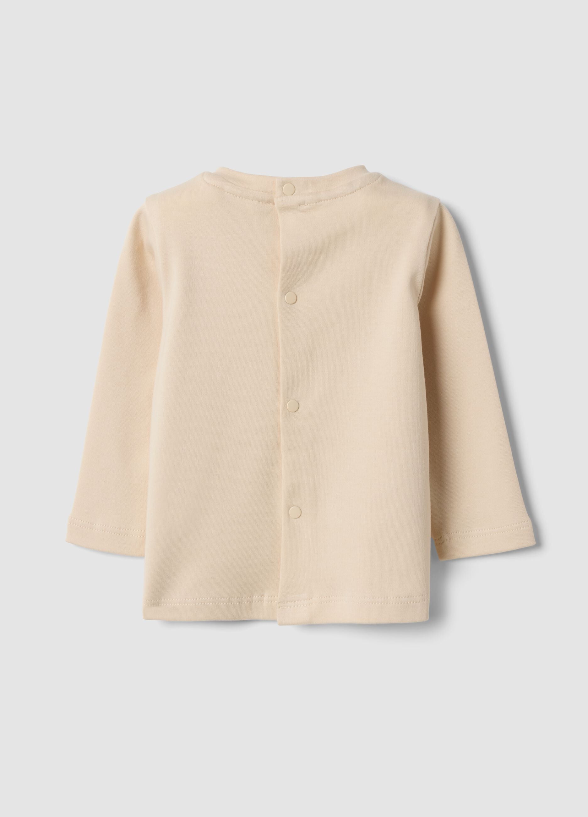 Beiges Rundhals-Shirt aus reiner Bio-Baumwolle