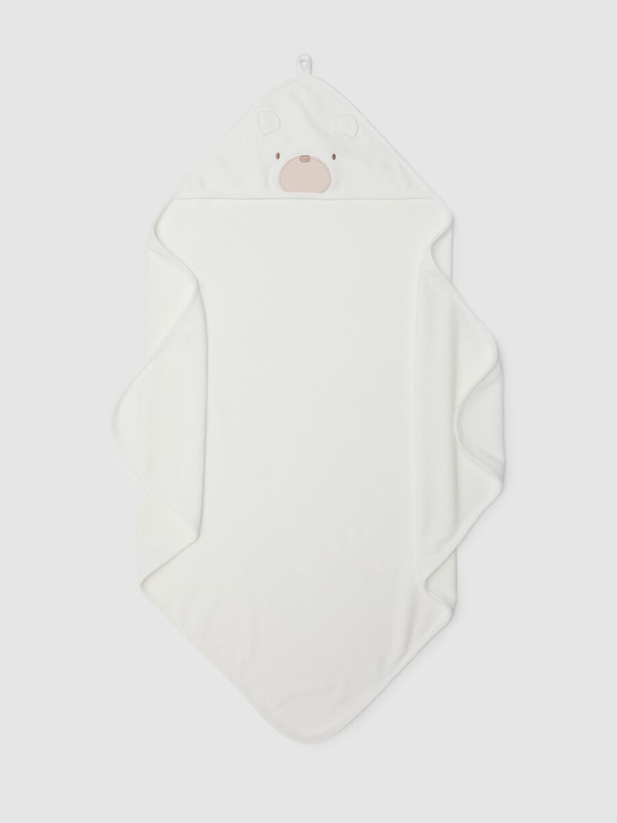 Newborn white cotton blend robe with hood_1
