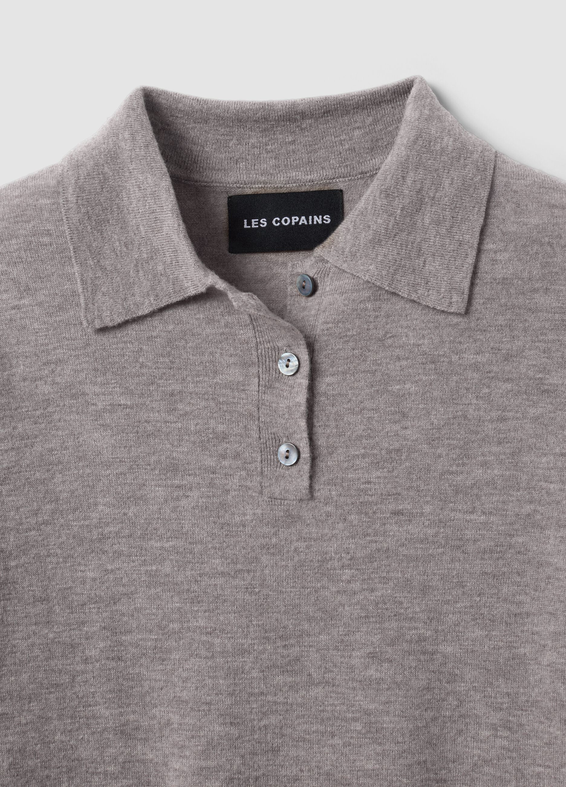 Taupe-grey pure wool polo-collar jumper, regular fit